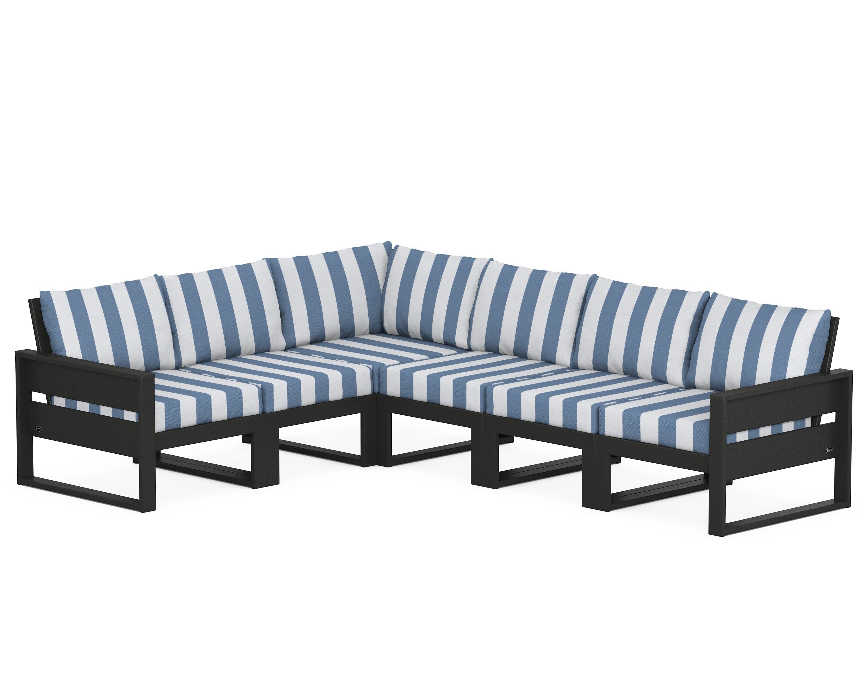 Eastport 6-Piece Sectional in Charcoal Black / Cabana Stripe Sky Blue