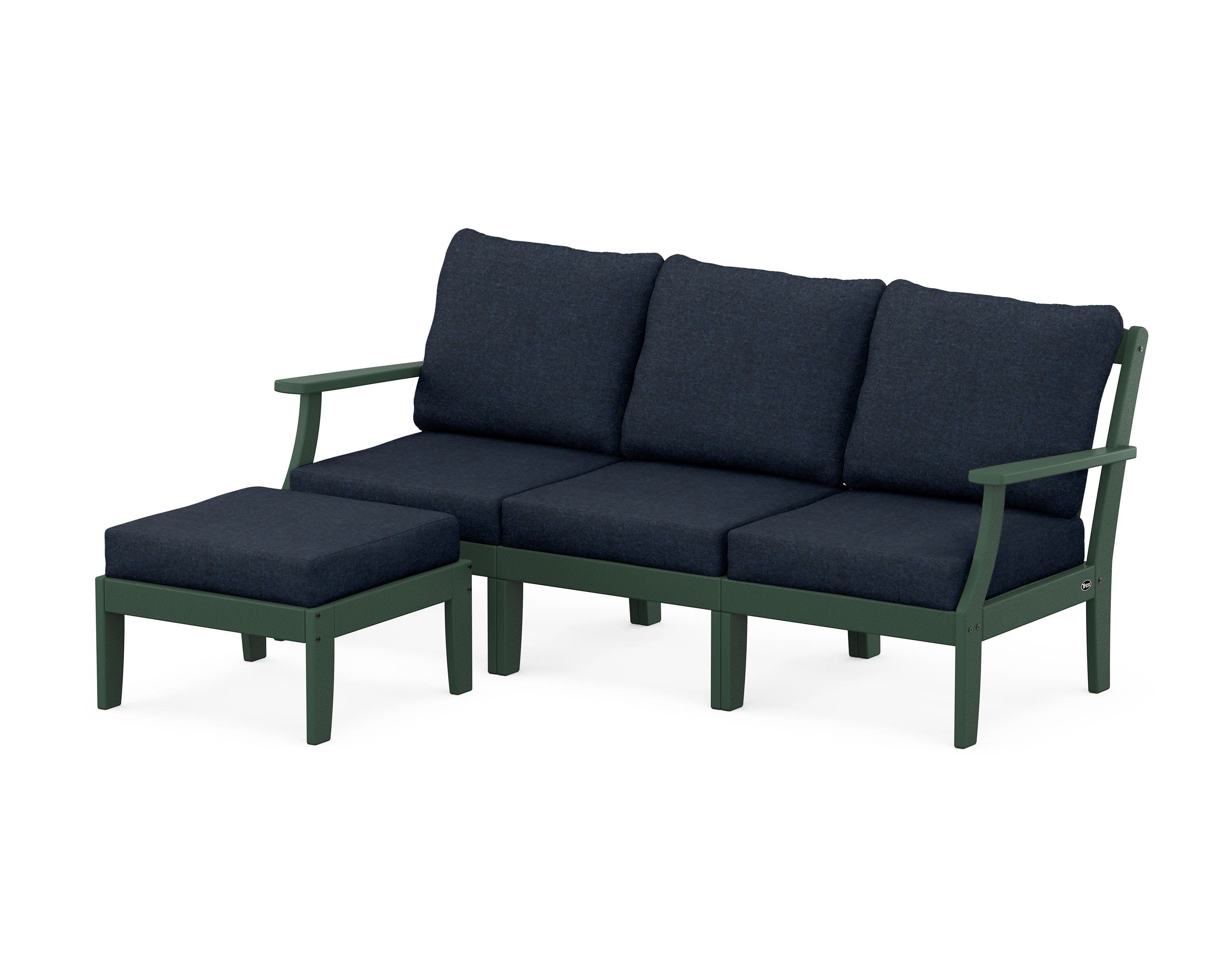 Yacht Club Modular 4-Piece Deep Seating Set with Ottoman in Rainforest Canopy / Marine Indigo