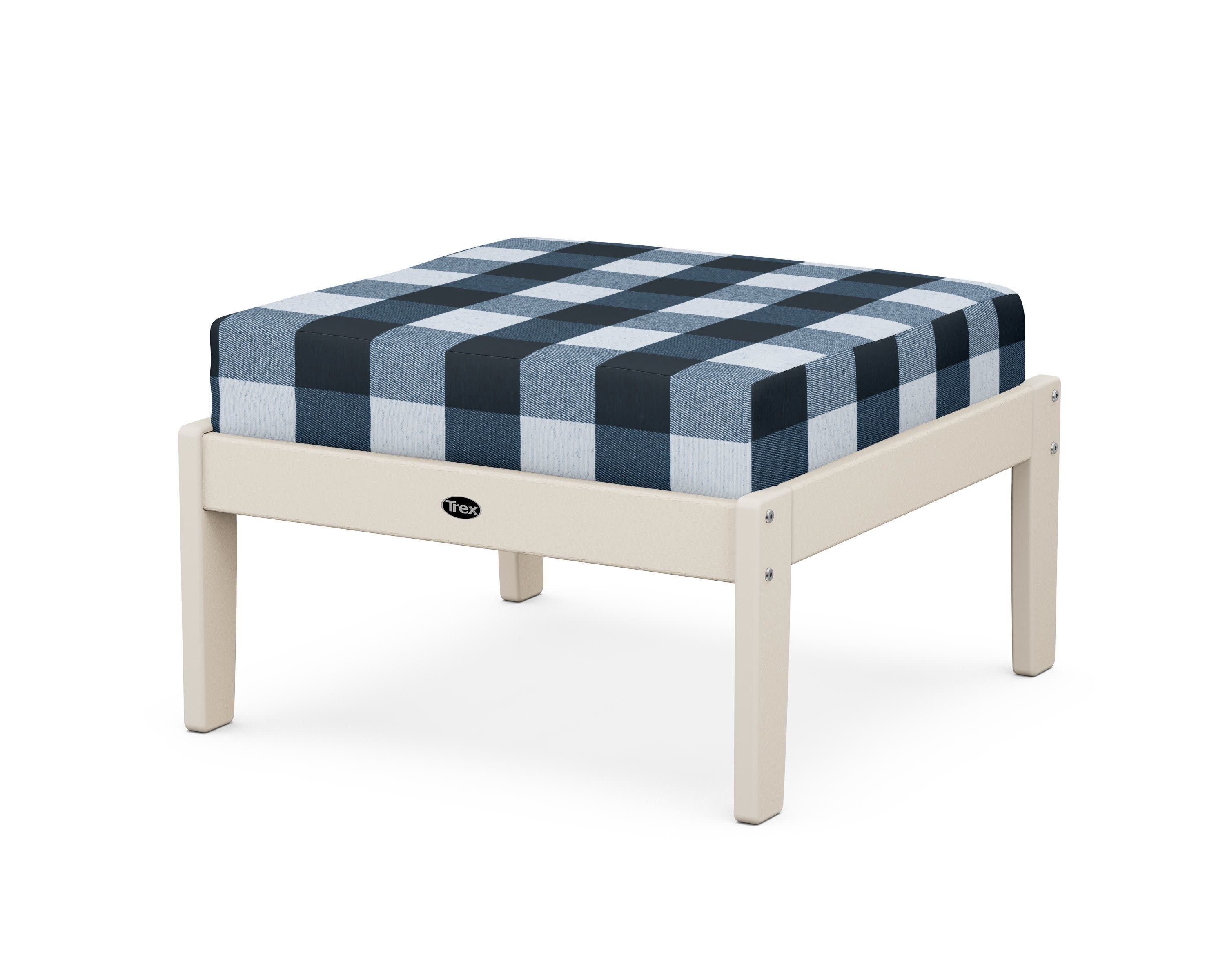 Yacht Club Deep Seating Ottoman in Sand Castle / Buffalo Plaid Marine Indigo