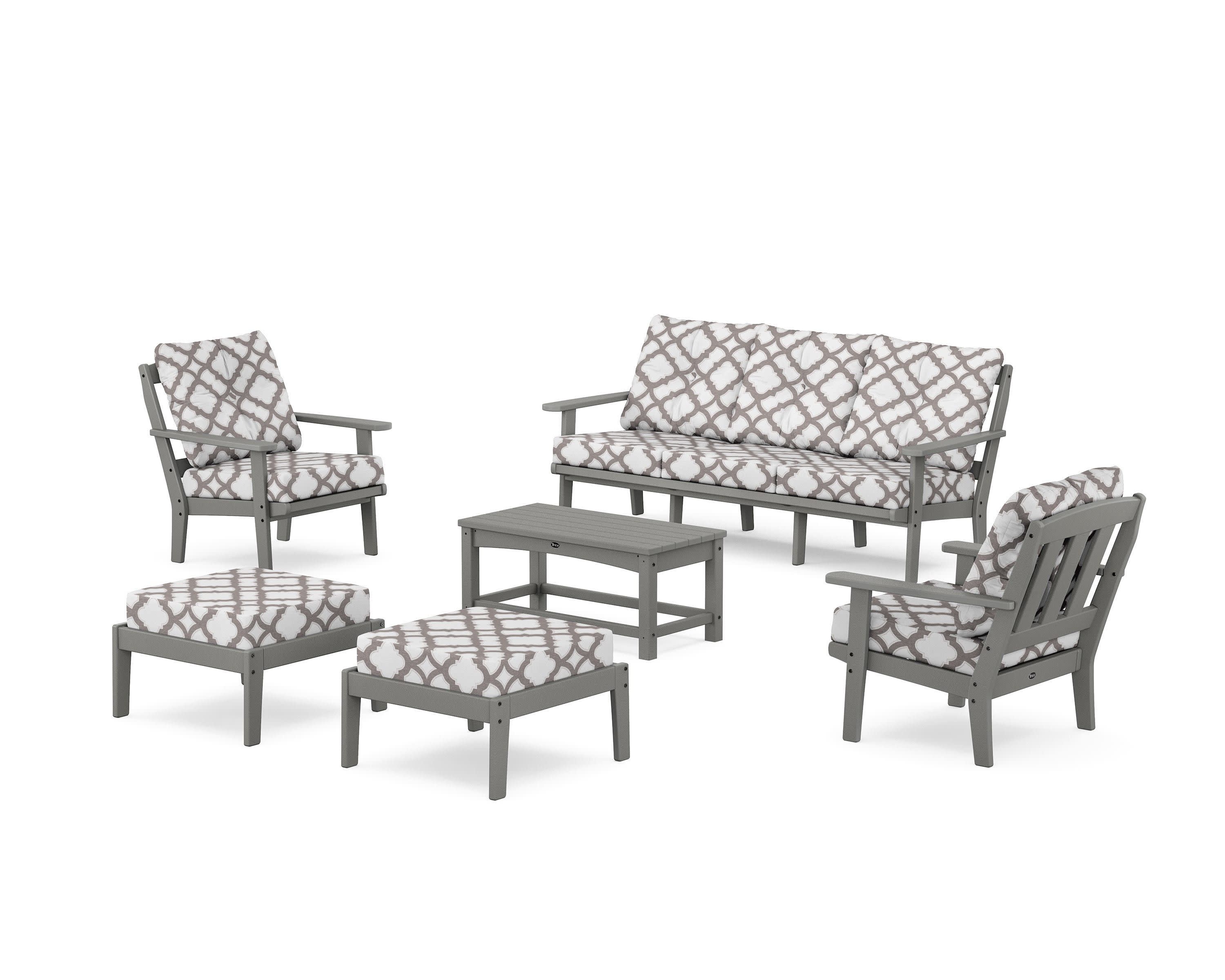 Cape Cod 6-Piece Lounge Sofa Set in Stepping Stone / Trellis Grey Mist