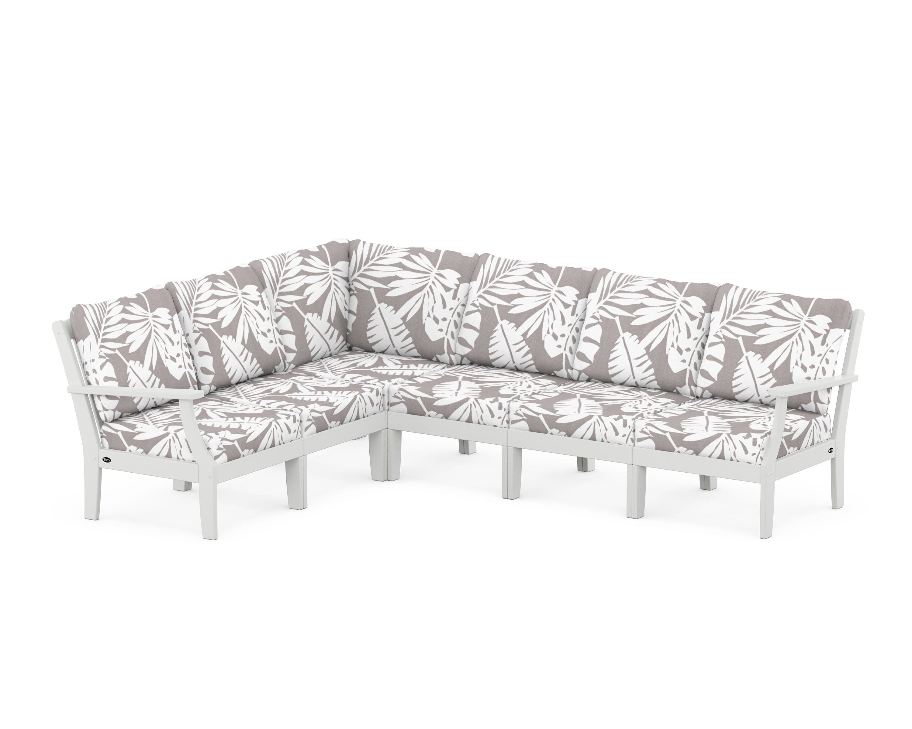 Yacht Club Modular 6-Piece Deep Seating Set in Classic White / Leaf Grey Mist
