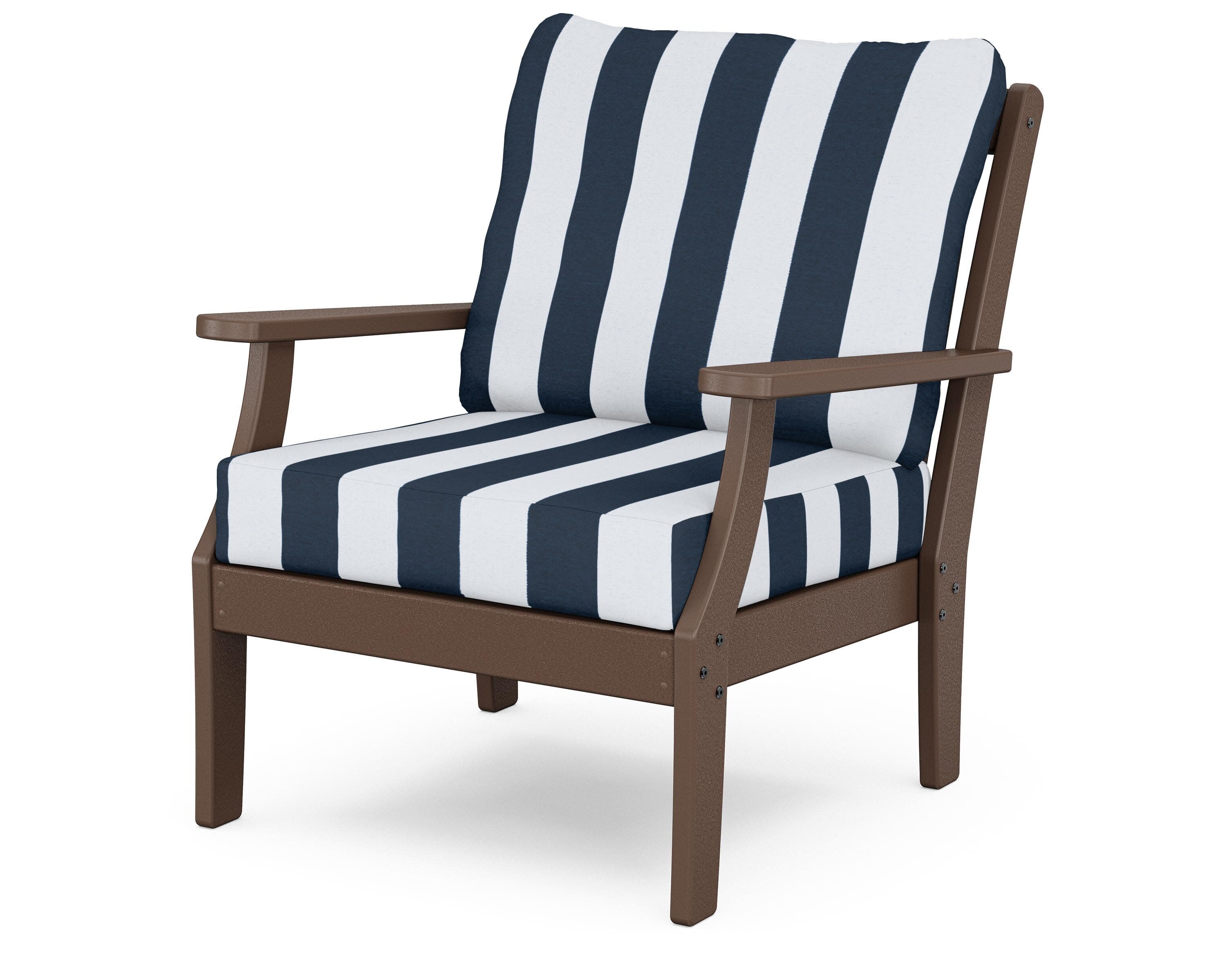 Yacht Club Deep Seating Chair in Vintage Lantern / Cabana Stripe Marine Indigo