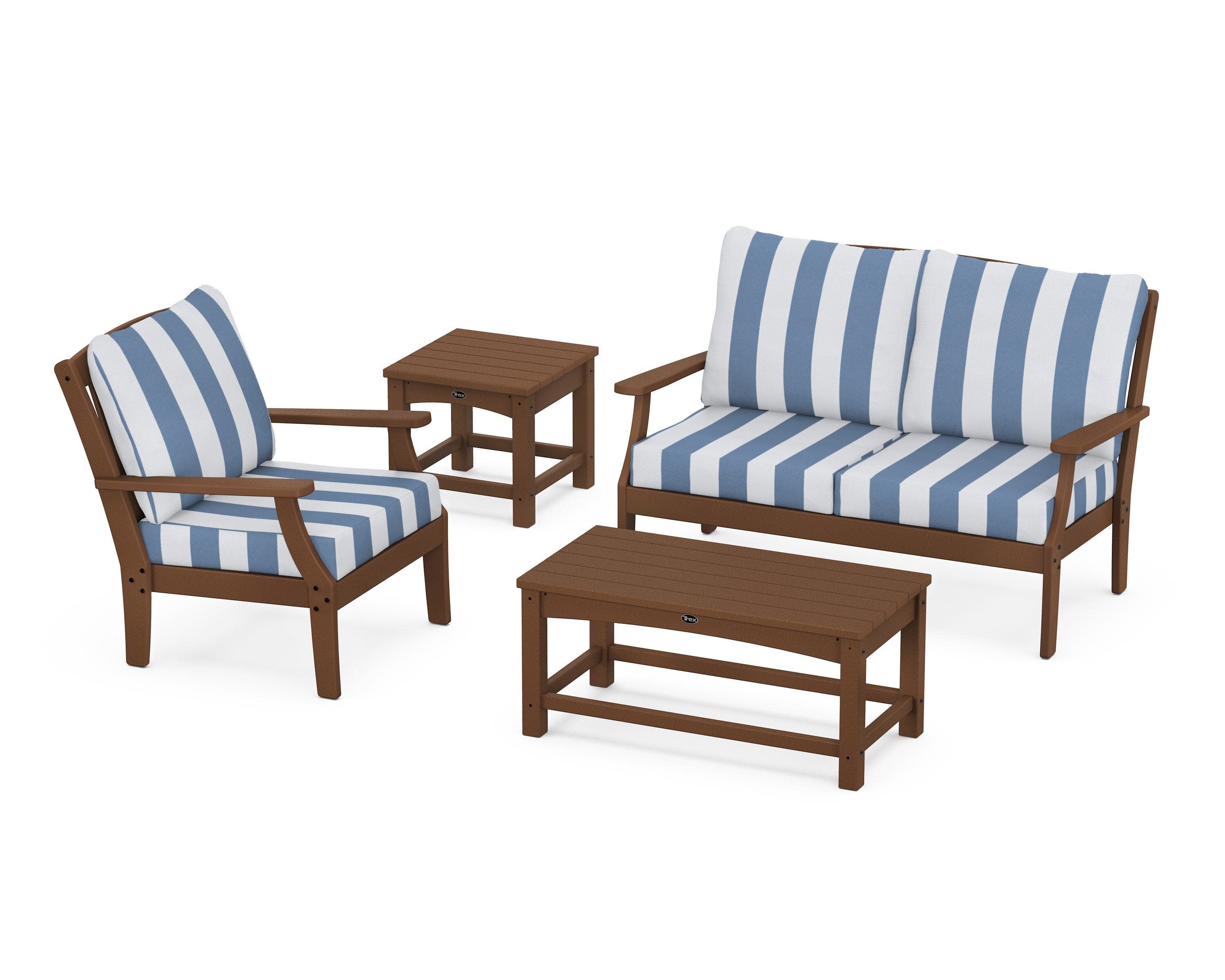 Yacht Club 4-Piece Deep Seating Set in Tree House / Cabana Stripe Sky Blue