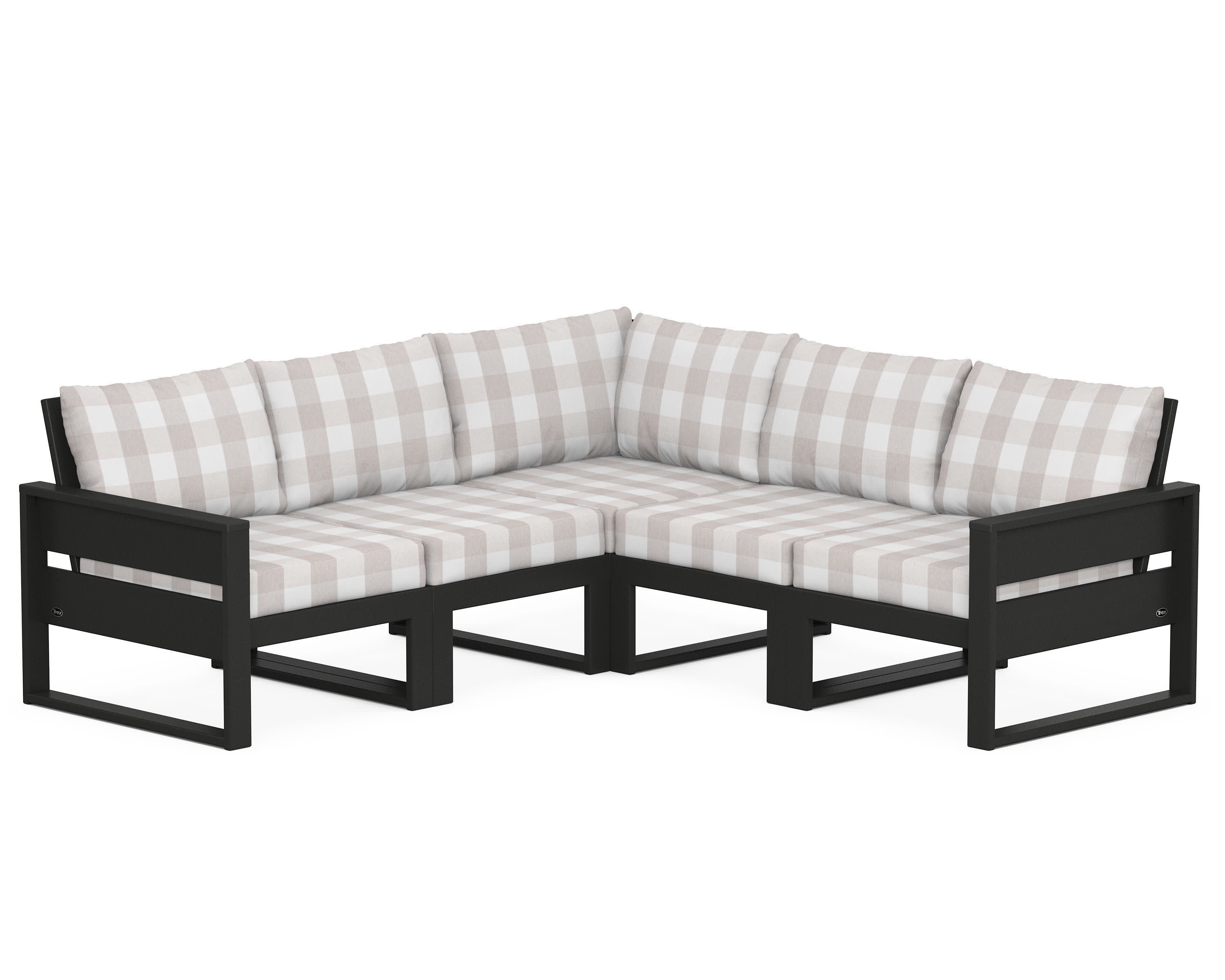 Eastport 5-Piece Sectional in Charcoal Black / Buffalo Plaid Dune Burlap