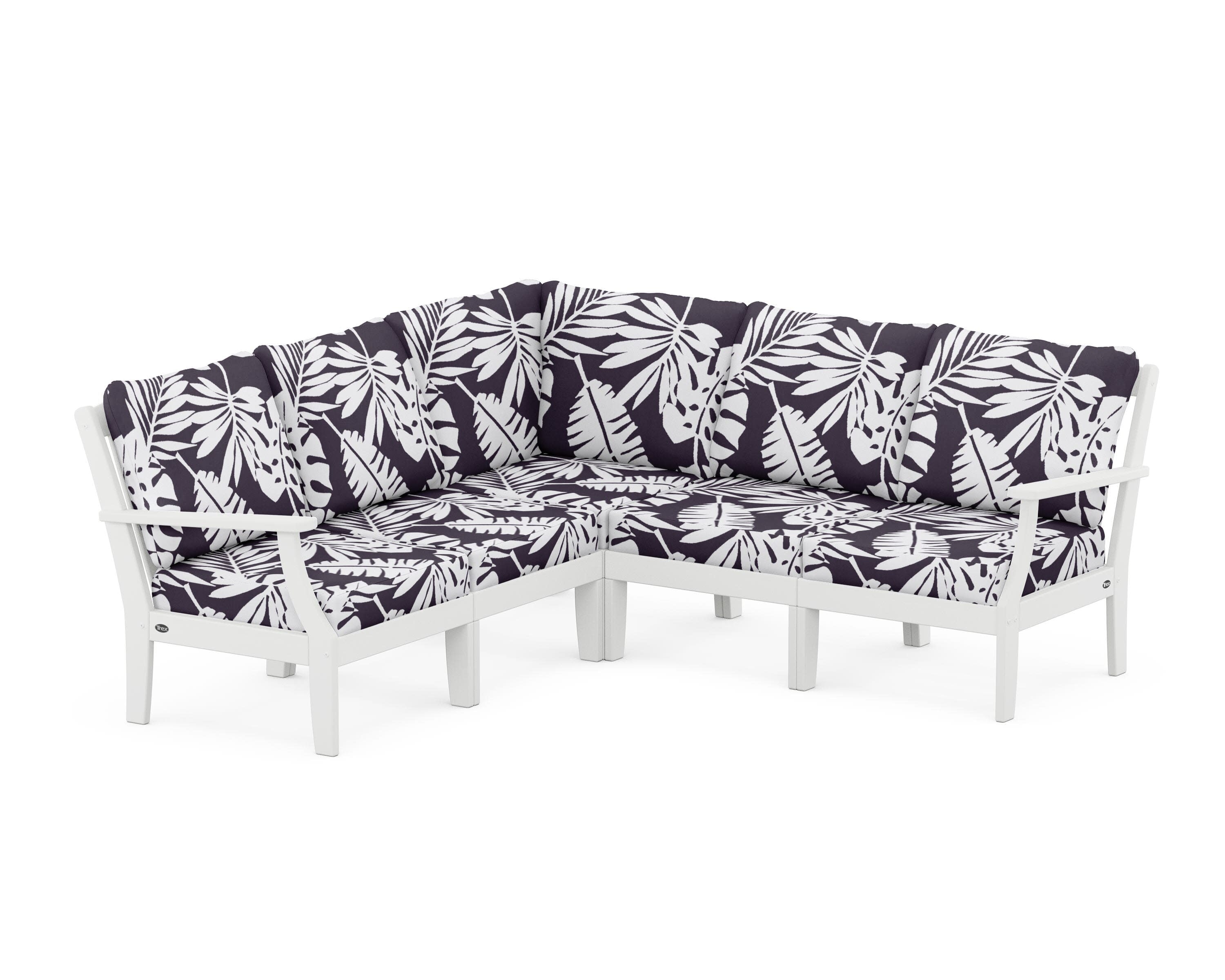 Yacht Club Modular 5-Piece Deep Seating Set in Classic White / Leaf Navy