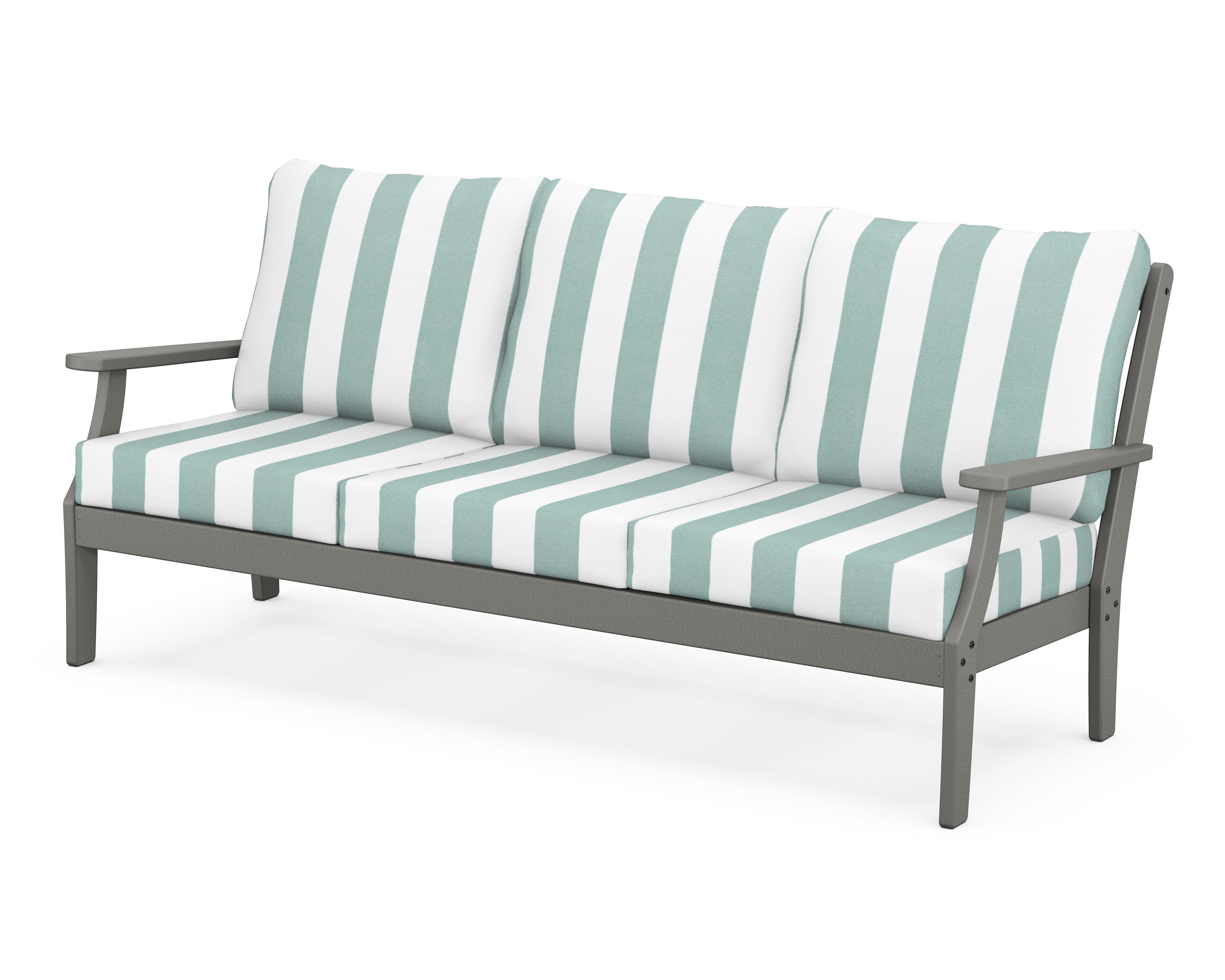 Yacht Club Deep Seating Sofa in Stepping Stone / Cabana Stripe Glacier Spa