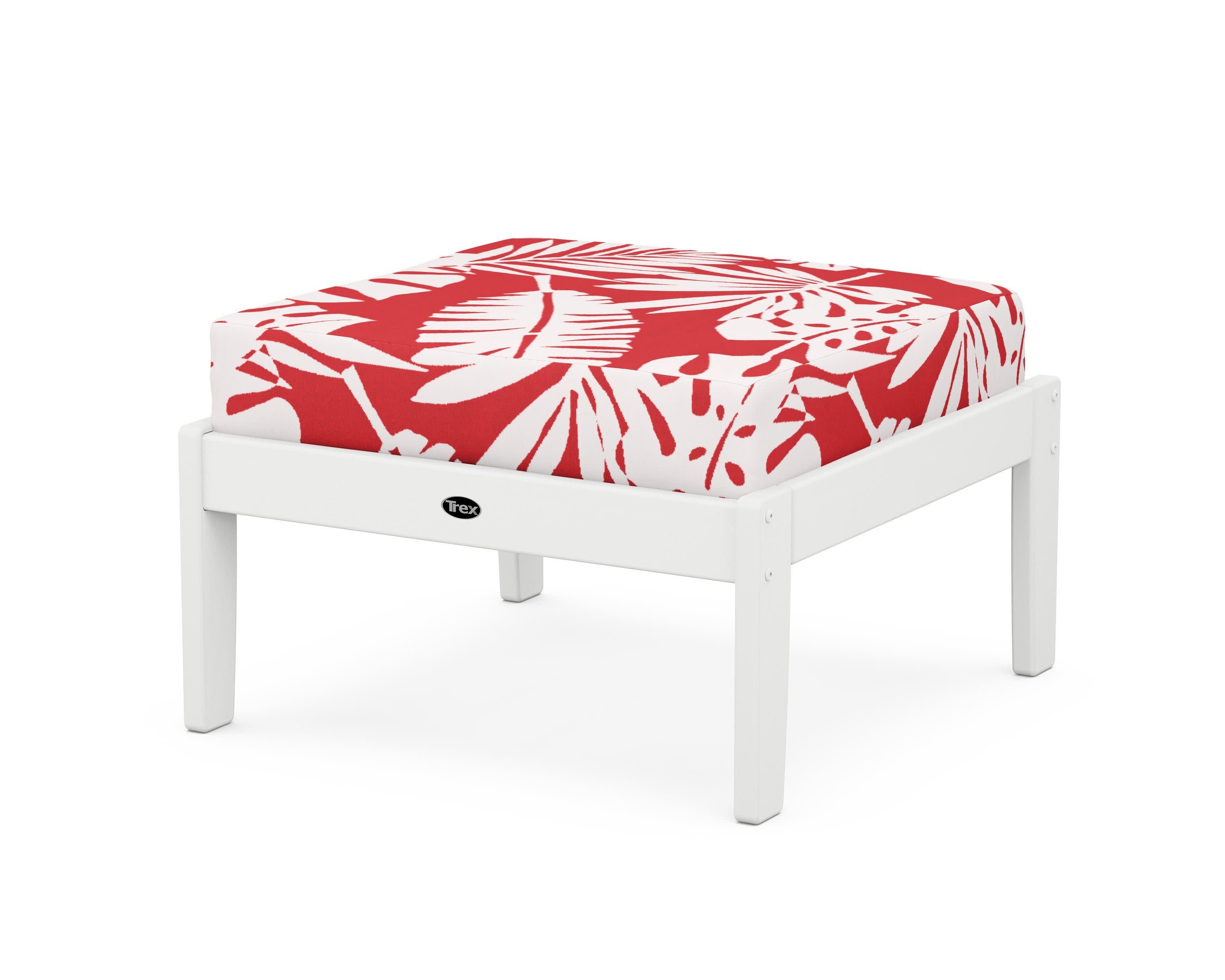 Yacht Club Deep Seating Ottoman in Classic White / Leaf Crimson