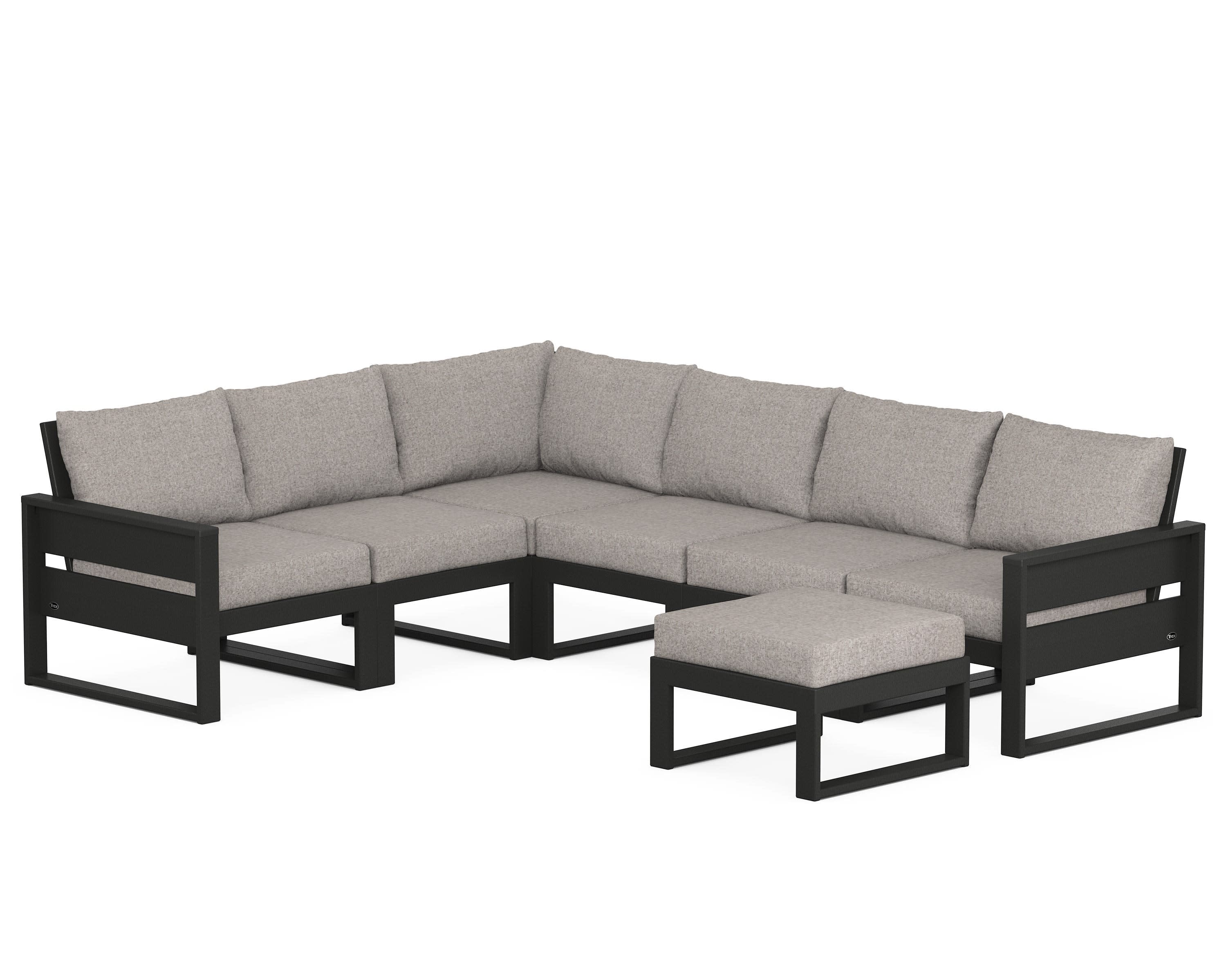 Eastport 6-Piece Sectional with Ottoman in Charcoal Black / Weathered Tweed