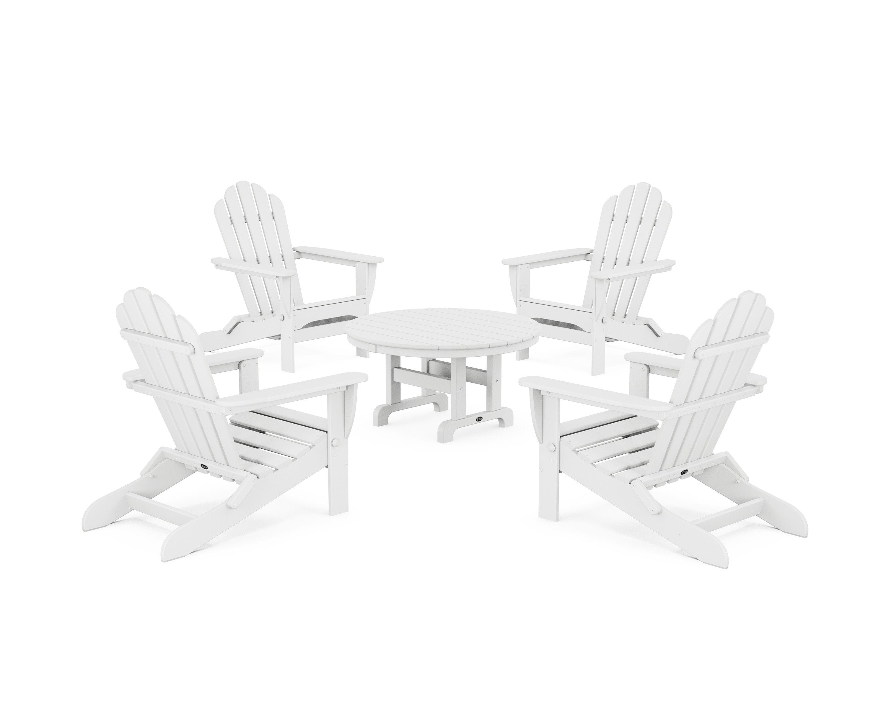 5-Piece Monterey Bay Folding Adirondack Chair Conversation Group in Classic White