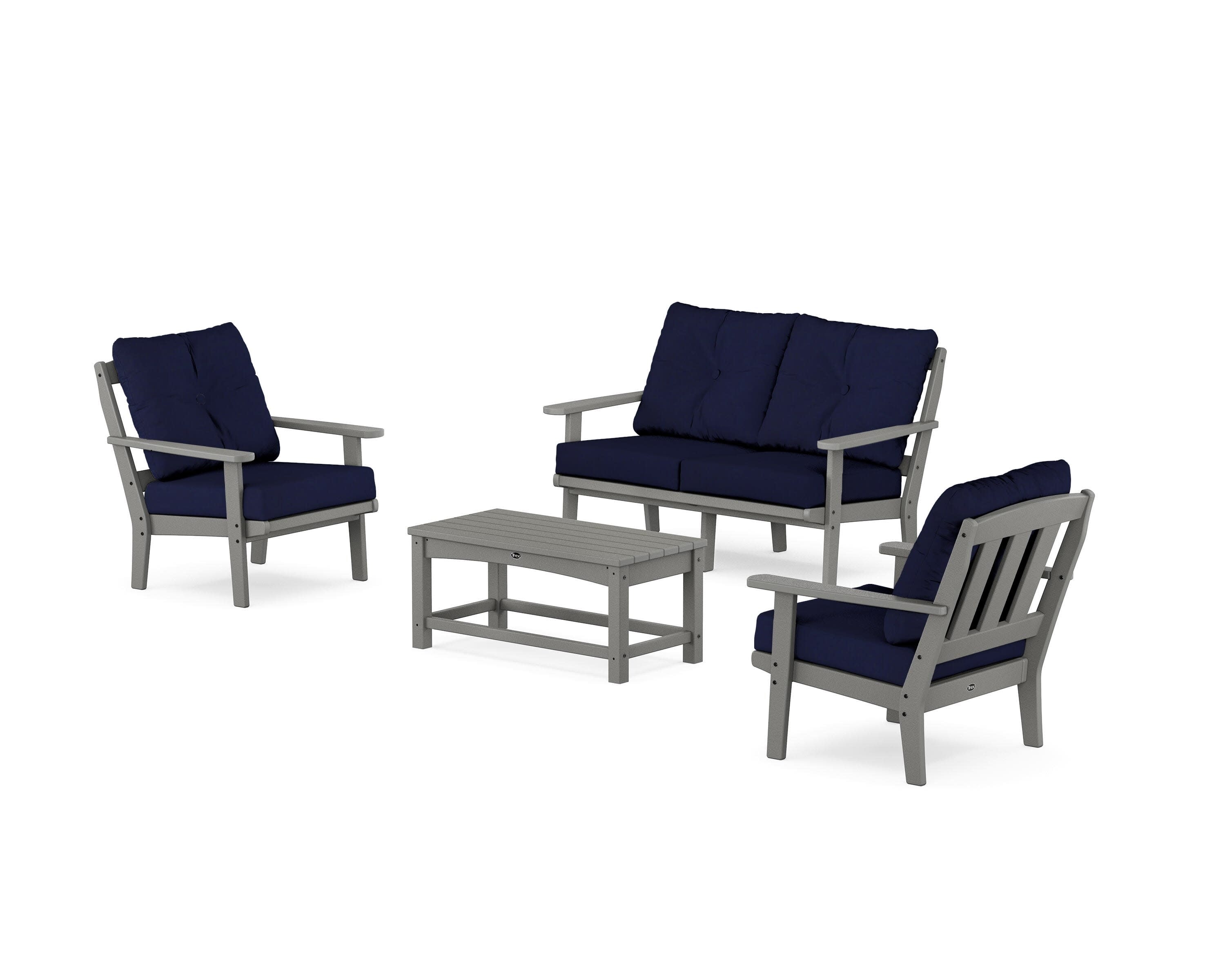 Cape Cod 4-Piece Deep Seating Set with Loveseat in Stepping Stone / Navy