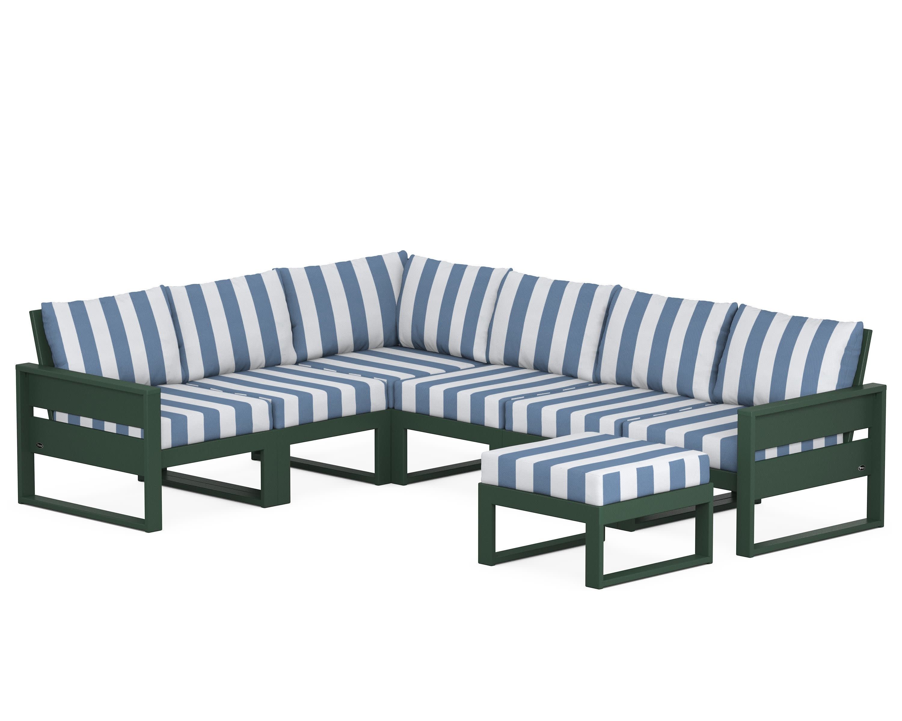 Eastport 6-Piece Sectional with Ottoman in Rainforest Canopy / Cabana Stripe Sky Blue