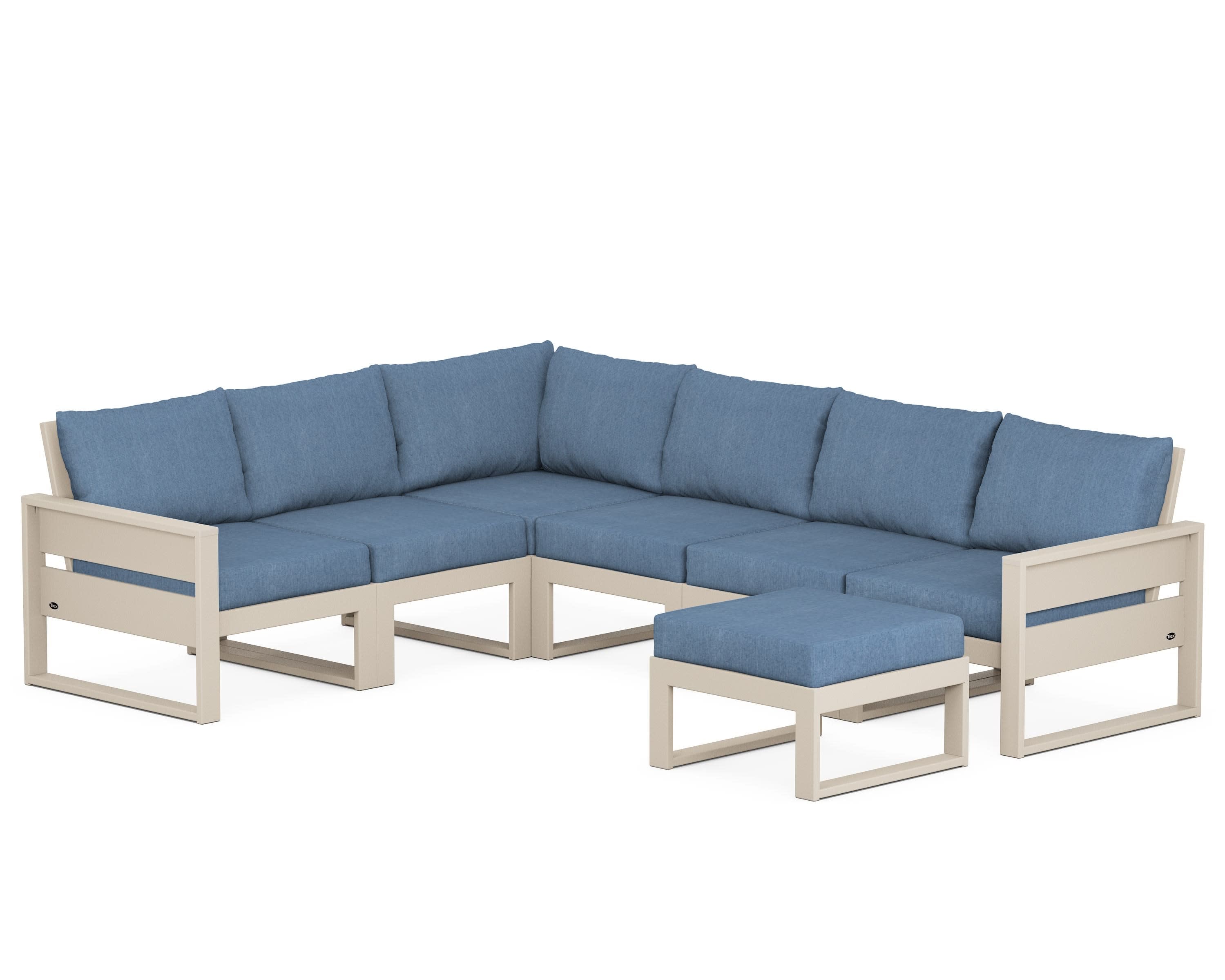 Eastport 6-Piece Sectional with Ottoman in Sand Castle / Sky Blue