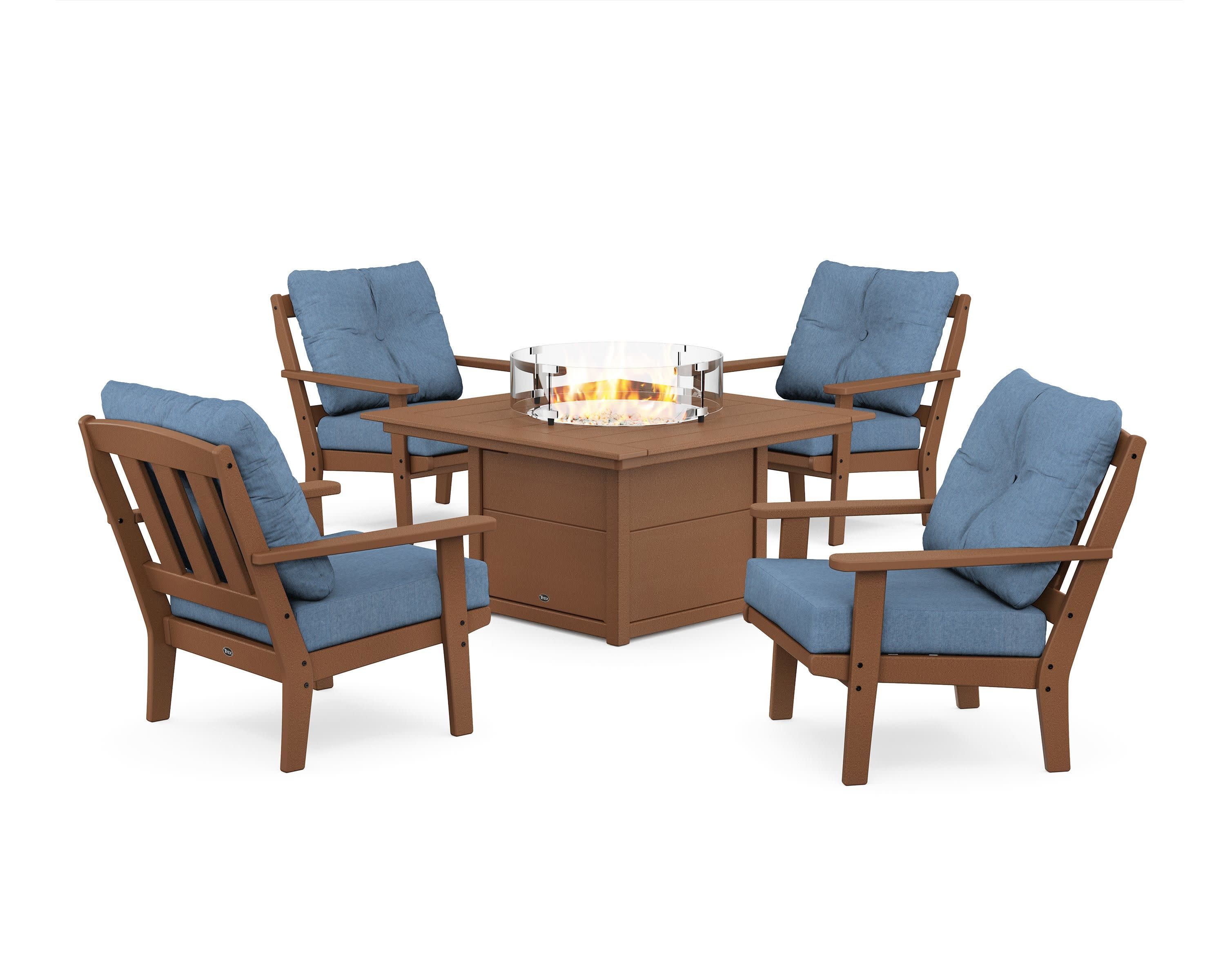 Cape Cod 5-Piece Deep Seating Set with Fire Pit Table in Tree House / Sky Blue