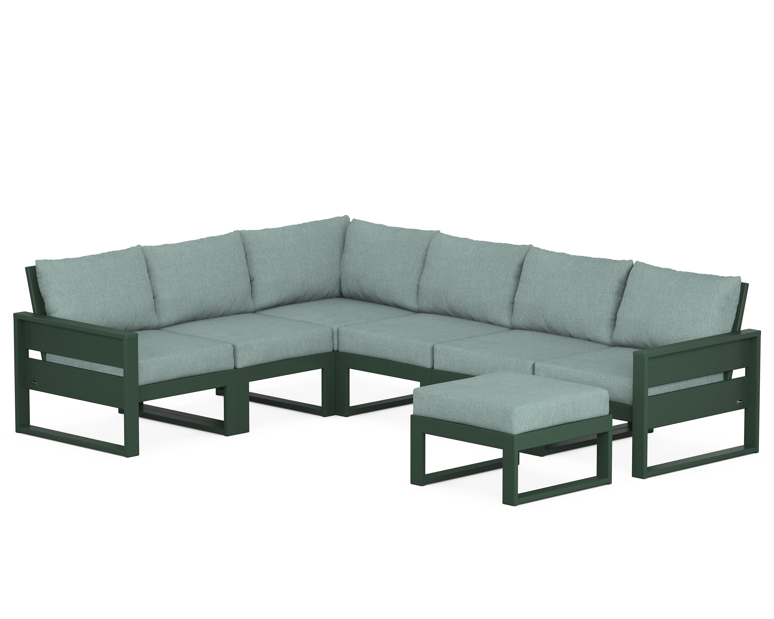 Eastport 6-Piece Sectional with Ottoman in Rainforest Canopy / Glacier Spa