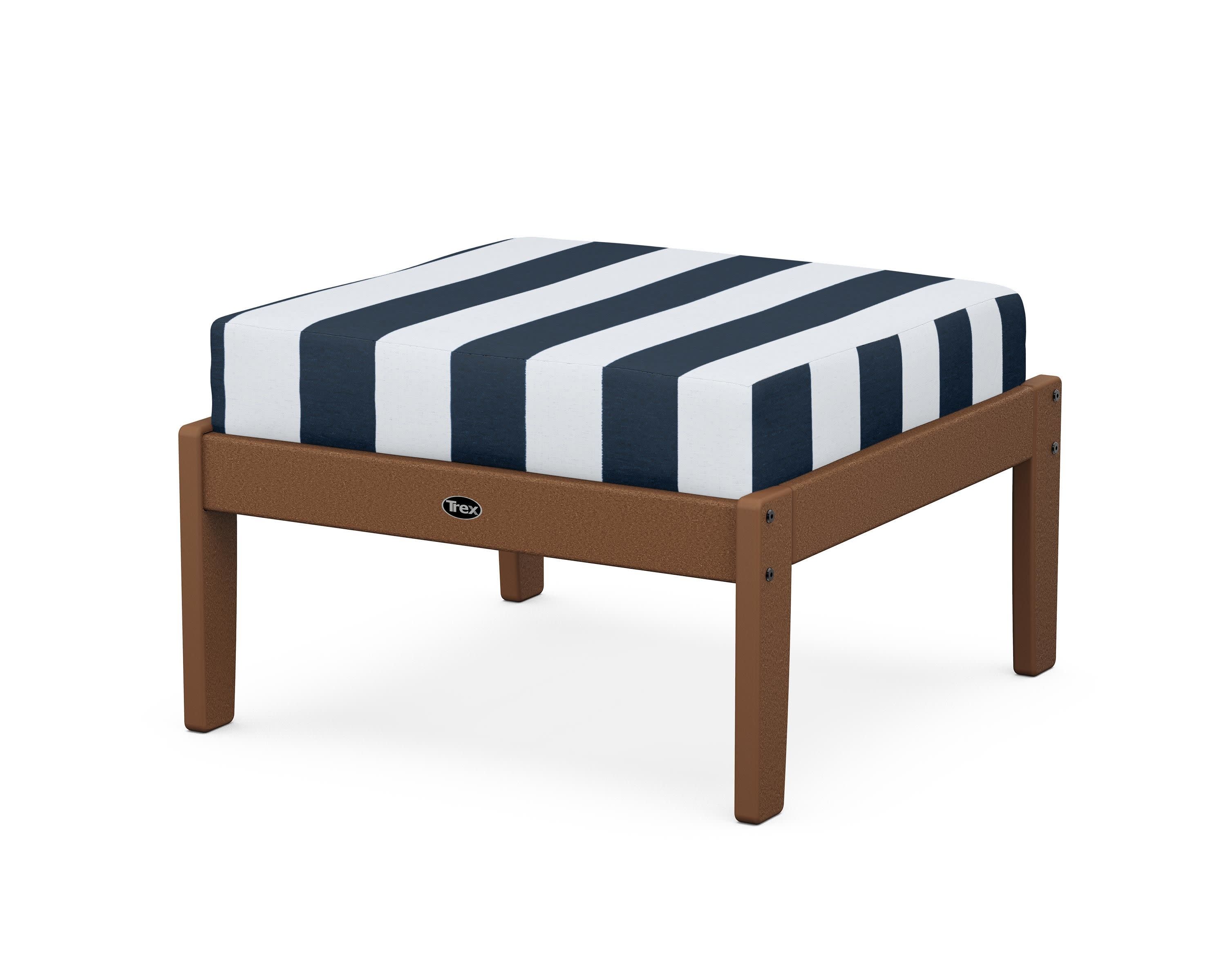 Yacht Club Deep Seating Ottoman in Tree House / Cabana Stripe Marine Indigo