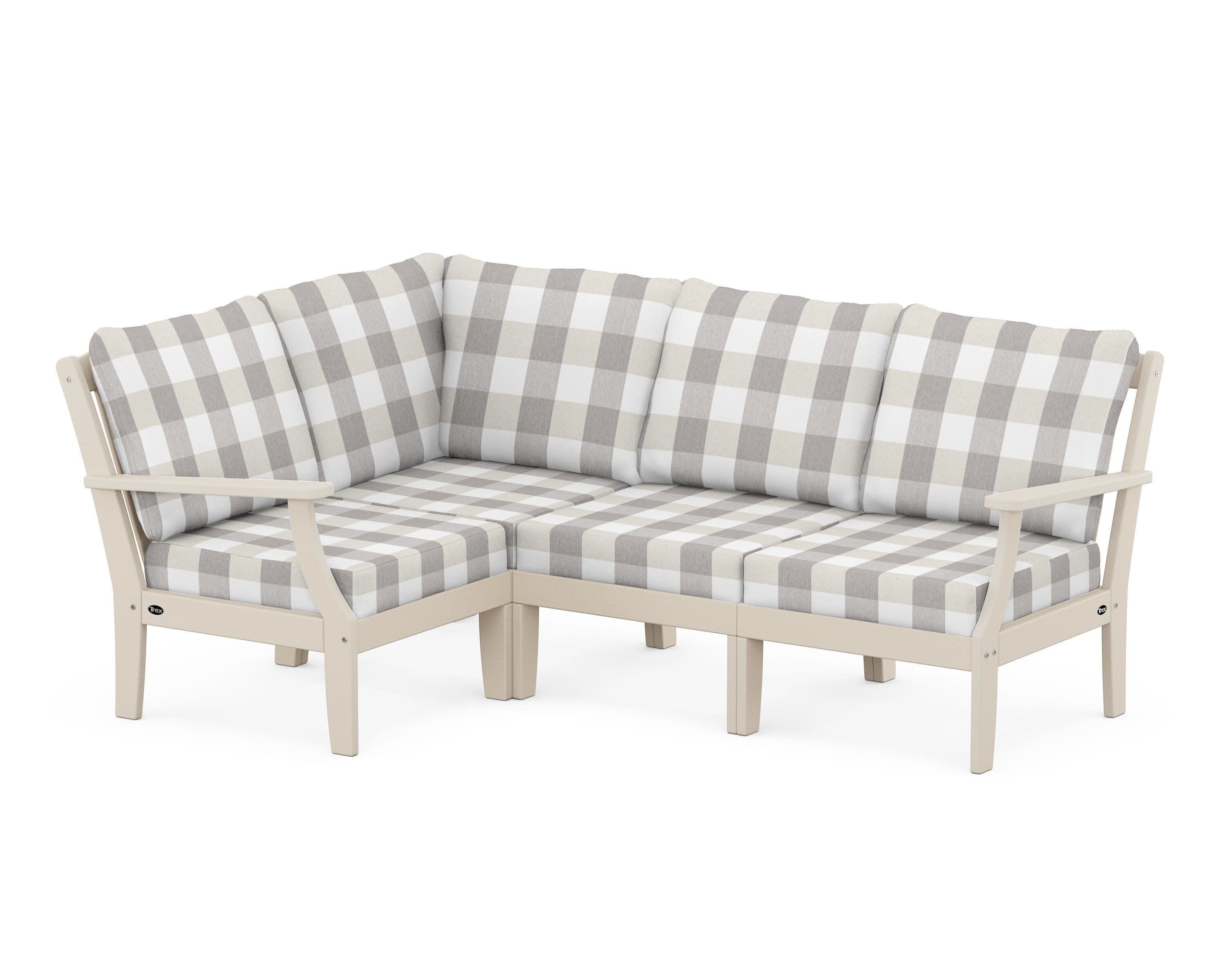 Yacht Club Modular 4-Piece Deep Seating Set in Sand Castle / Buffalo Plaid Grey Mist
