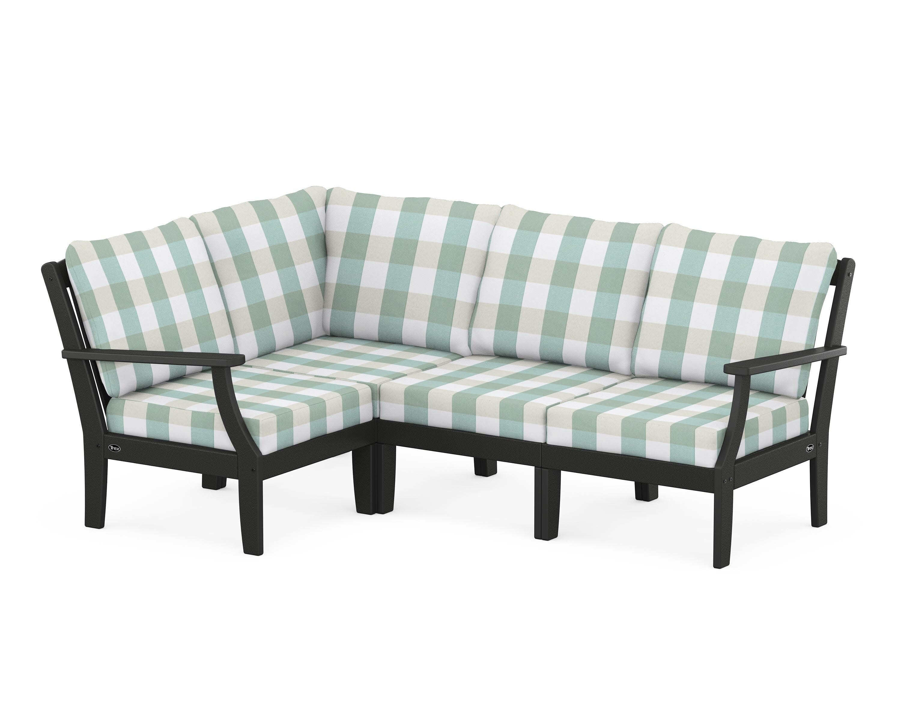 Yacht Club Modular 4-Piece Deep Seating Set in Charcoal Black / Buffalo Plaid Glacier Spa