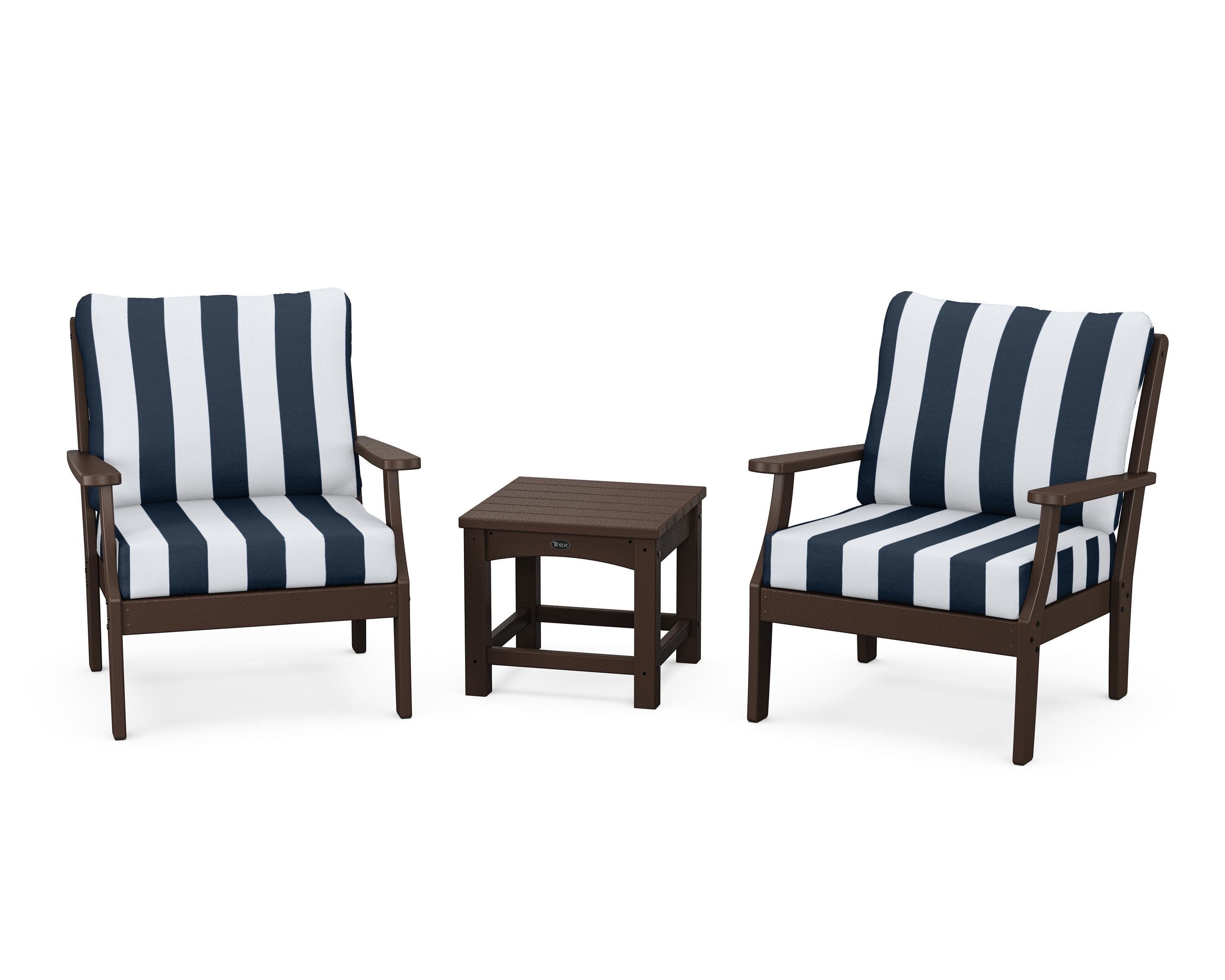 Yacht Club 3-Piece Deep Seating Set in Vintage Lantern / Cabana Stripe Marine Indigo