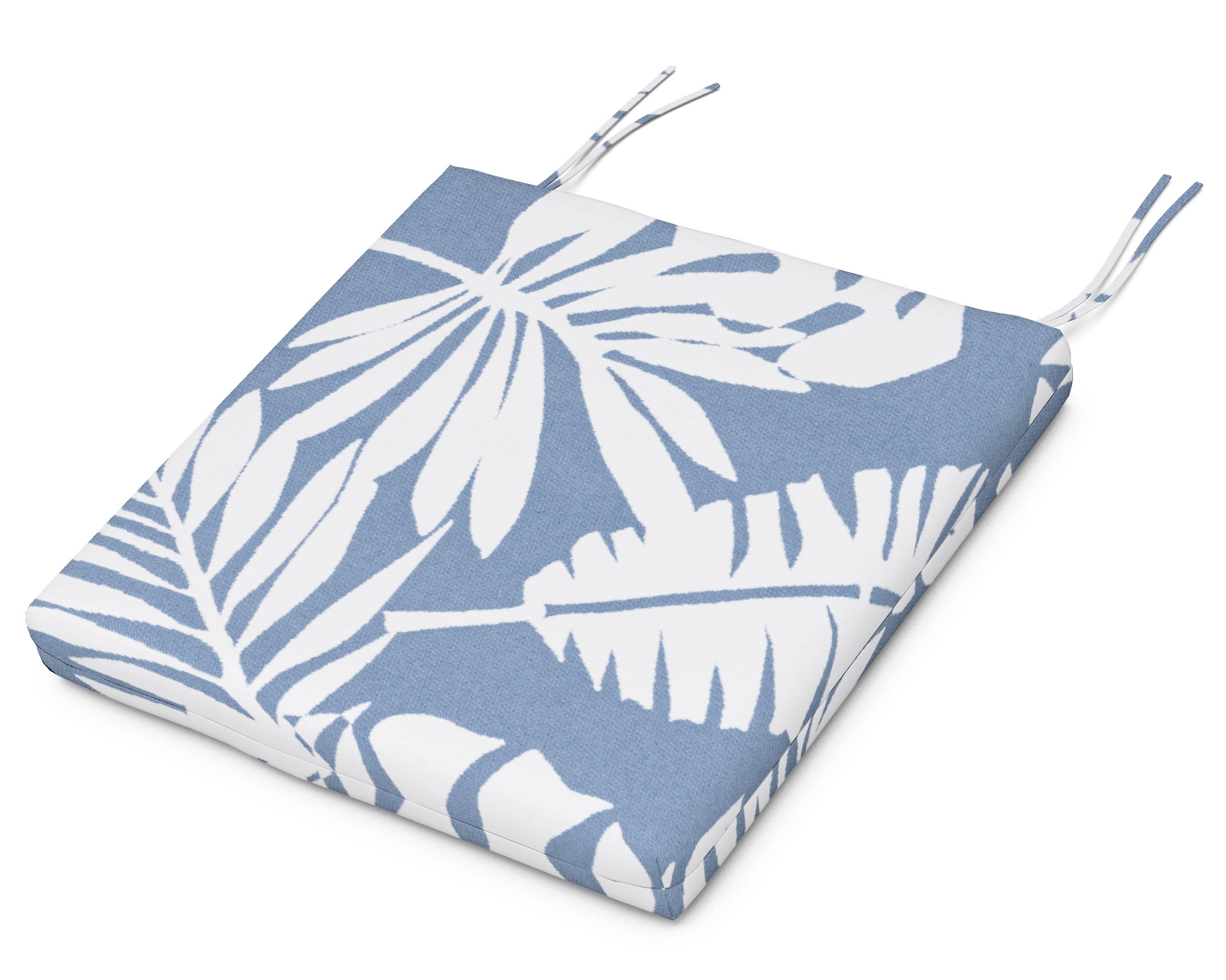 Seat Cushion - 17.5"D x 20"W x 2.5"H in Leaf Sky Blue