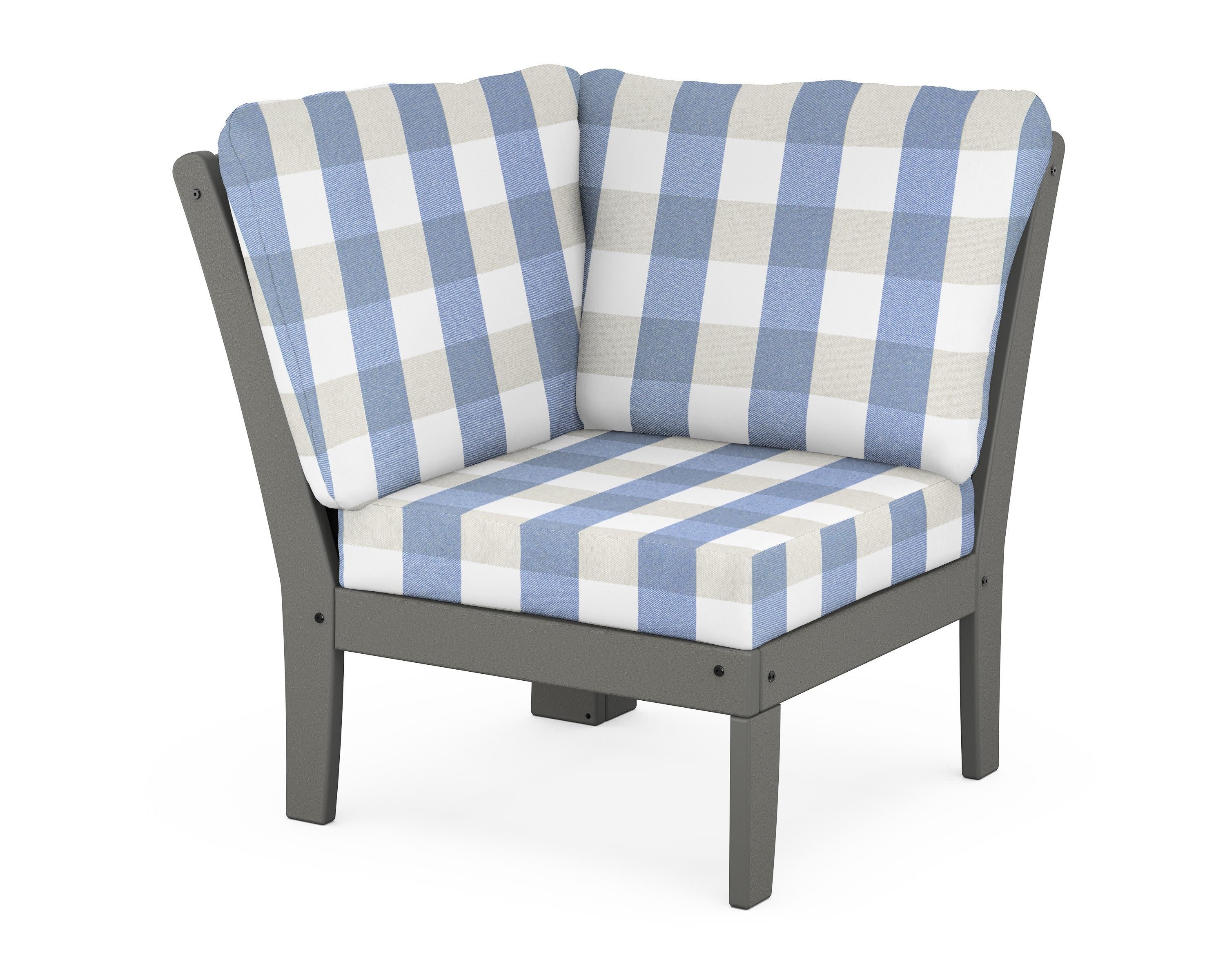 Yacht Club Modular Corner Chair in Stepping Stone / Buffalo Plaid Sky Blue