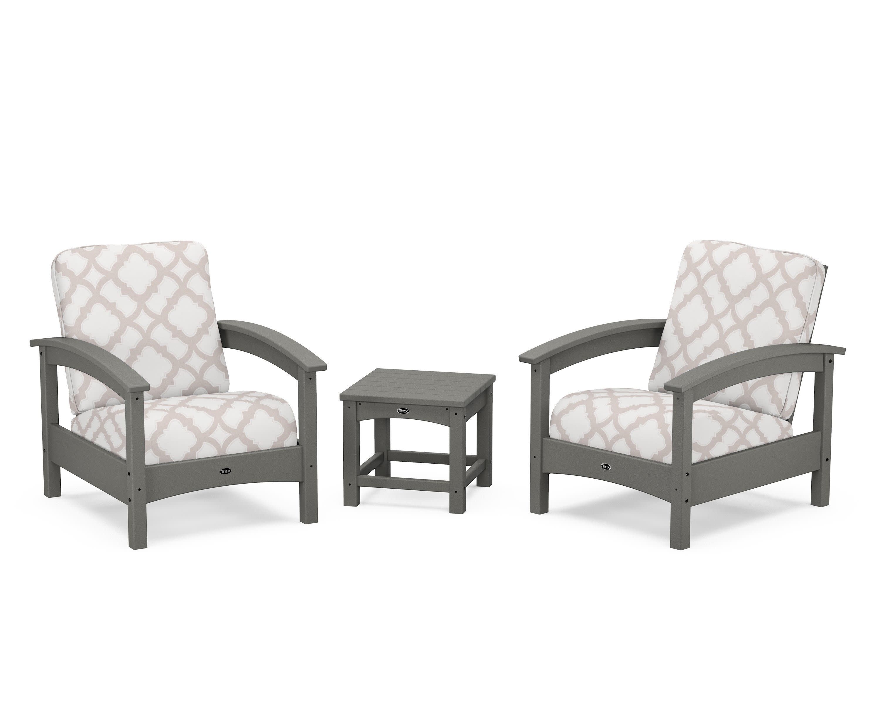 Rockport Club 3-Piece Deep Seating Conversation Set in Stepping Stone / Trellis Dune Burlap