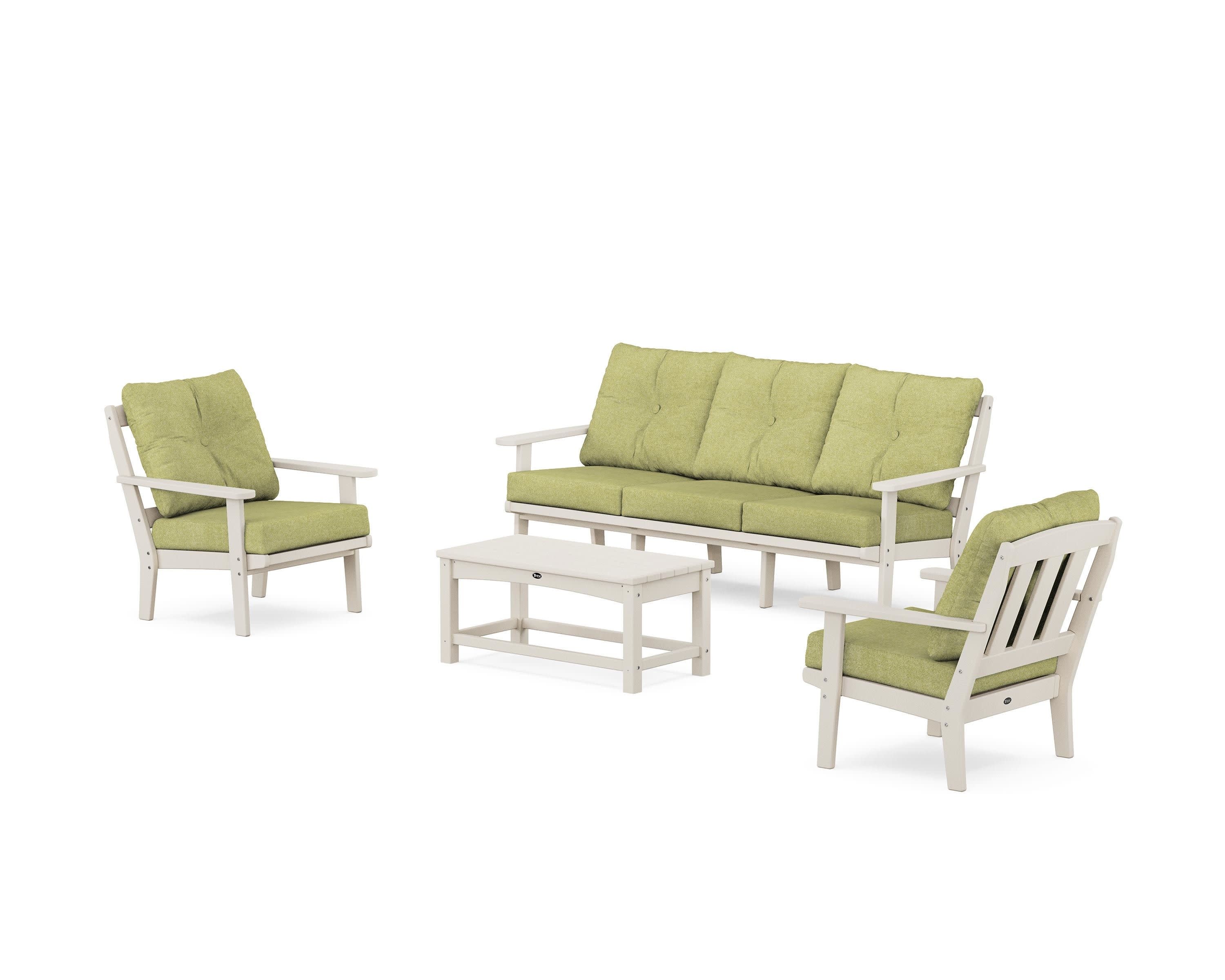 Cape Cod 4-Piece Deep Seating Set with Sofa in Sand Castle / Chartreuse Boucle