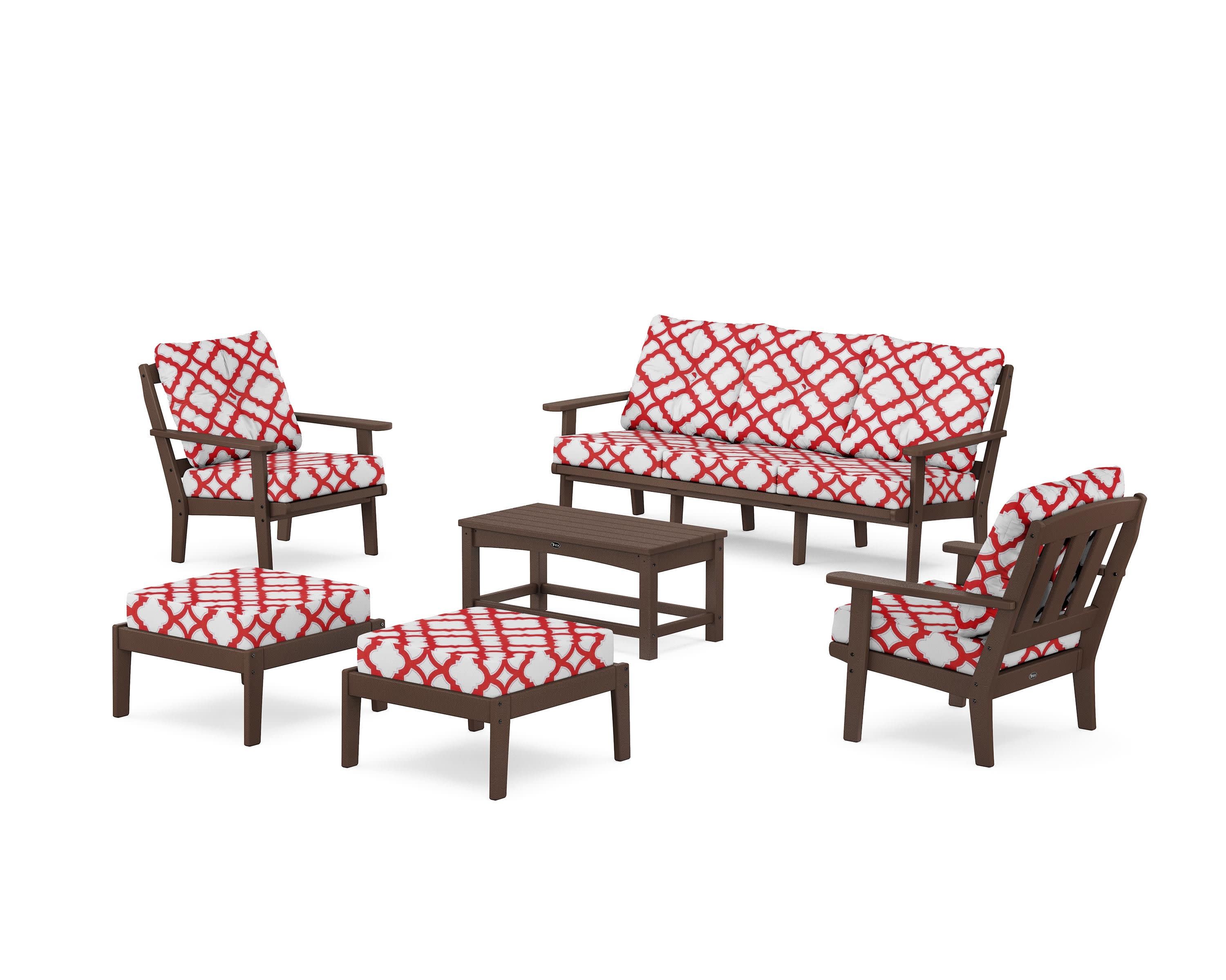 Cape Cod 6-Piece Lounge Sofa Set in Vintage Lantern / Trellis Crimson