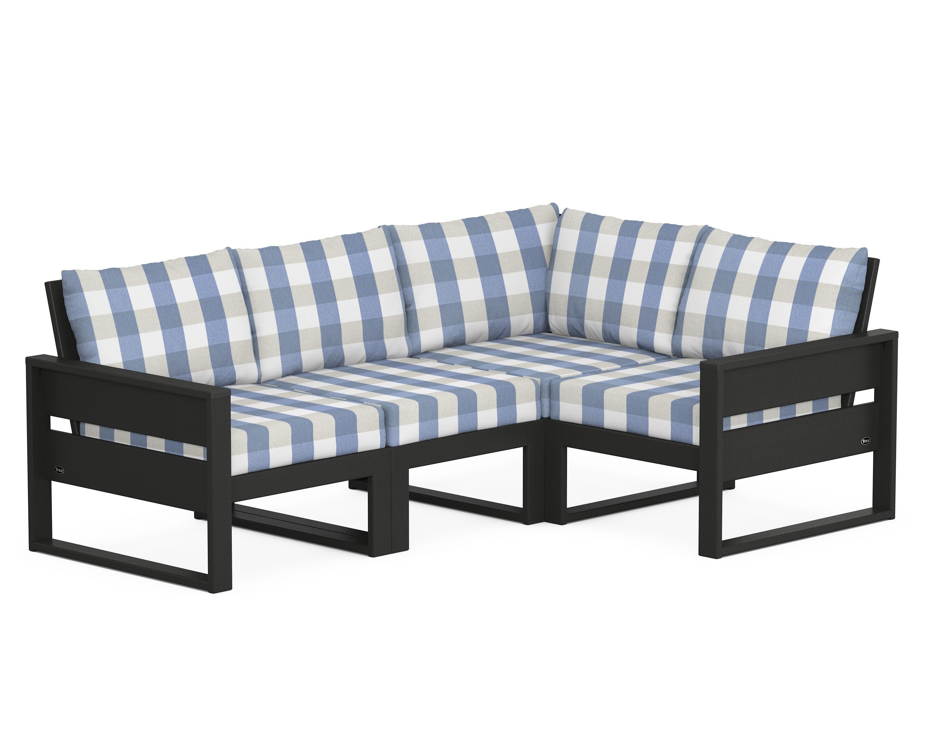 Eastport 4- Piece Sectional in Charcoal Black / Buffalo Plaid Sky Blue