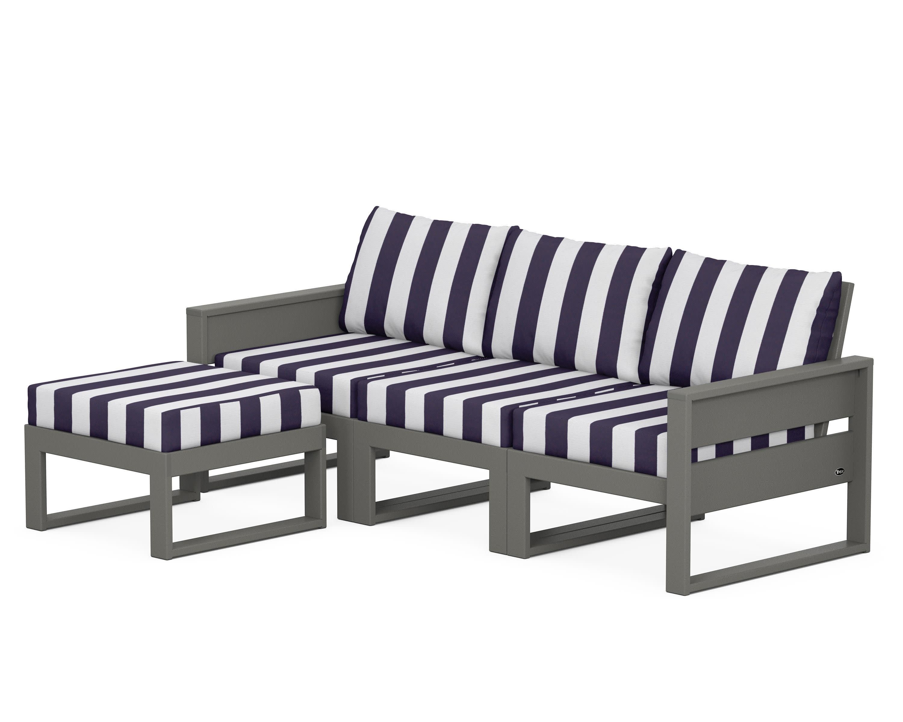 Eastport 4- Piece Sectional with Ottoman in Stepping Stone / Cabana Stripe Navy
