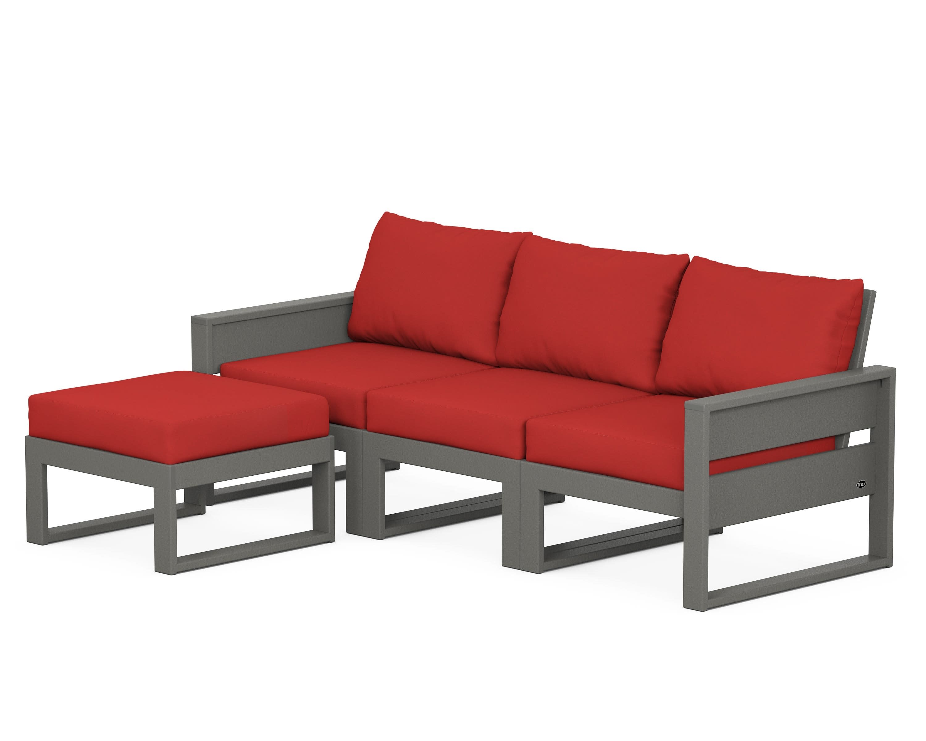 Eastport 4- Piece Sectional with Ottoman in Stepping Stone / Crimson Linen