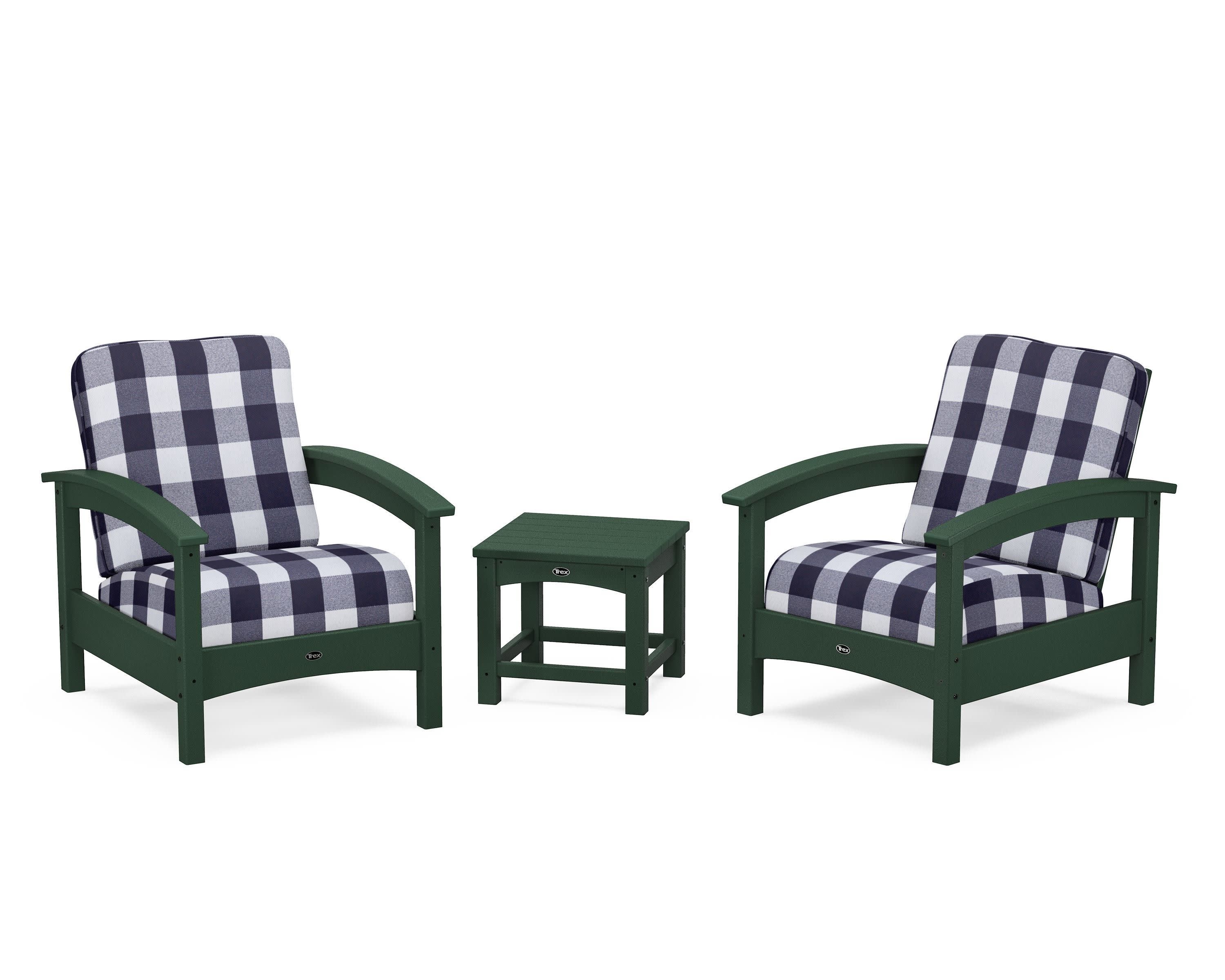 Rockport Club 3-Piece Deep Seating Conversation Set in Rainforest Canopy / Buffalo Plaid Navy