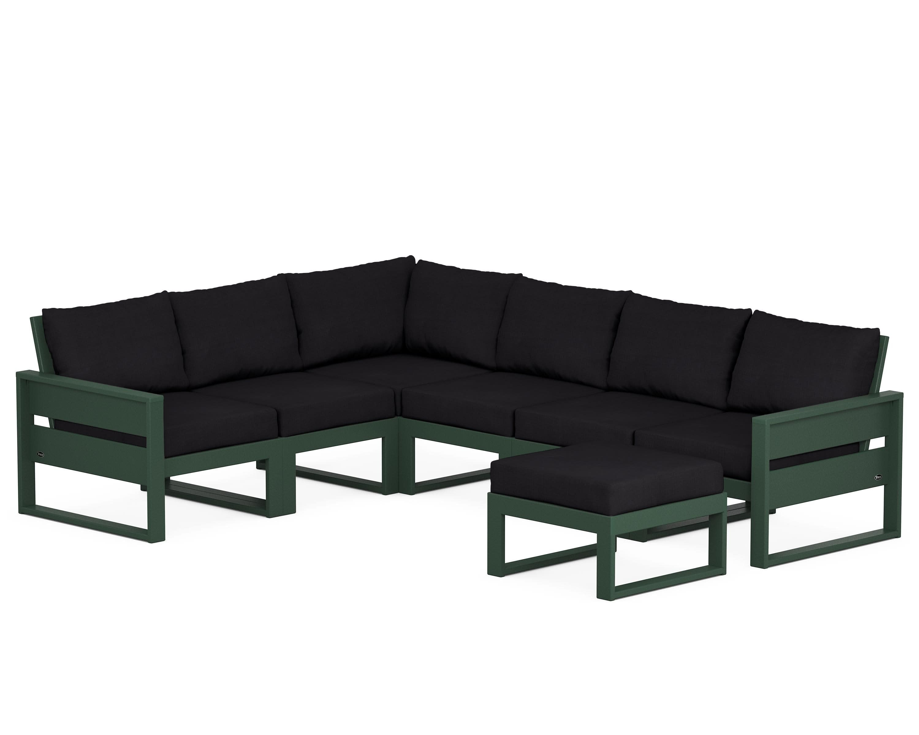 Eastport 6-Piece Sectional with Ottoman in Rainforest Canopy / Midnight Linen