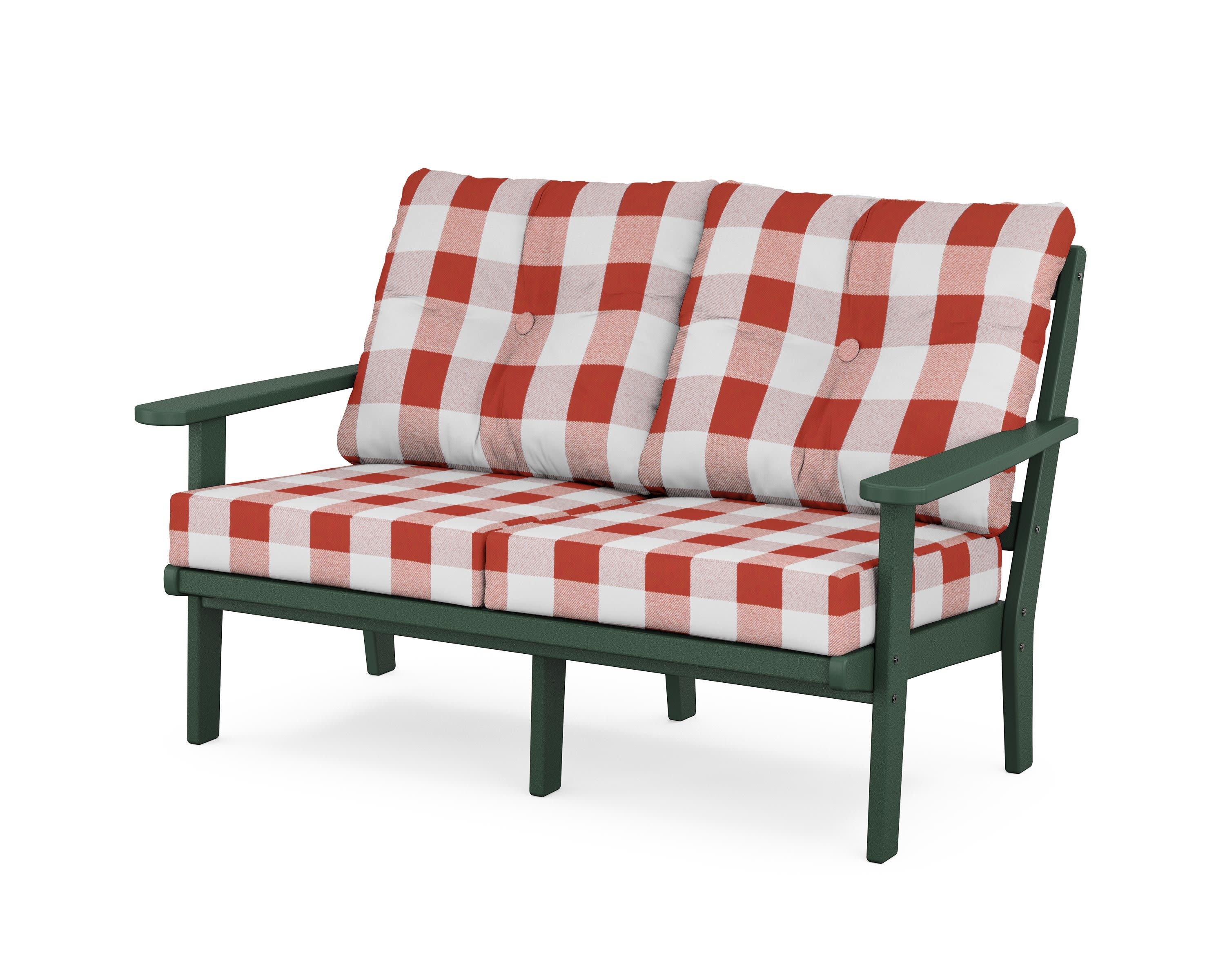 Cape Cod Deep Seating Loveseat in Rainforest Canopy / Buffalo Plaid Crimson