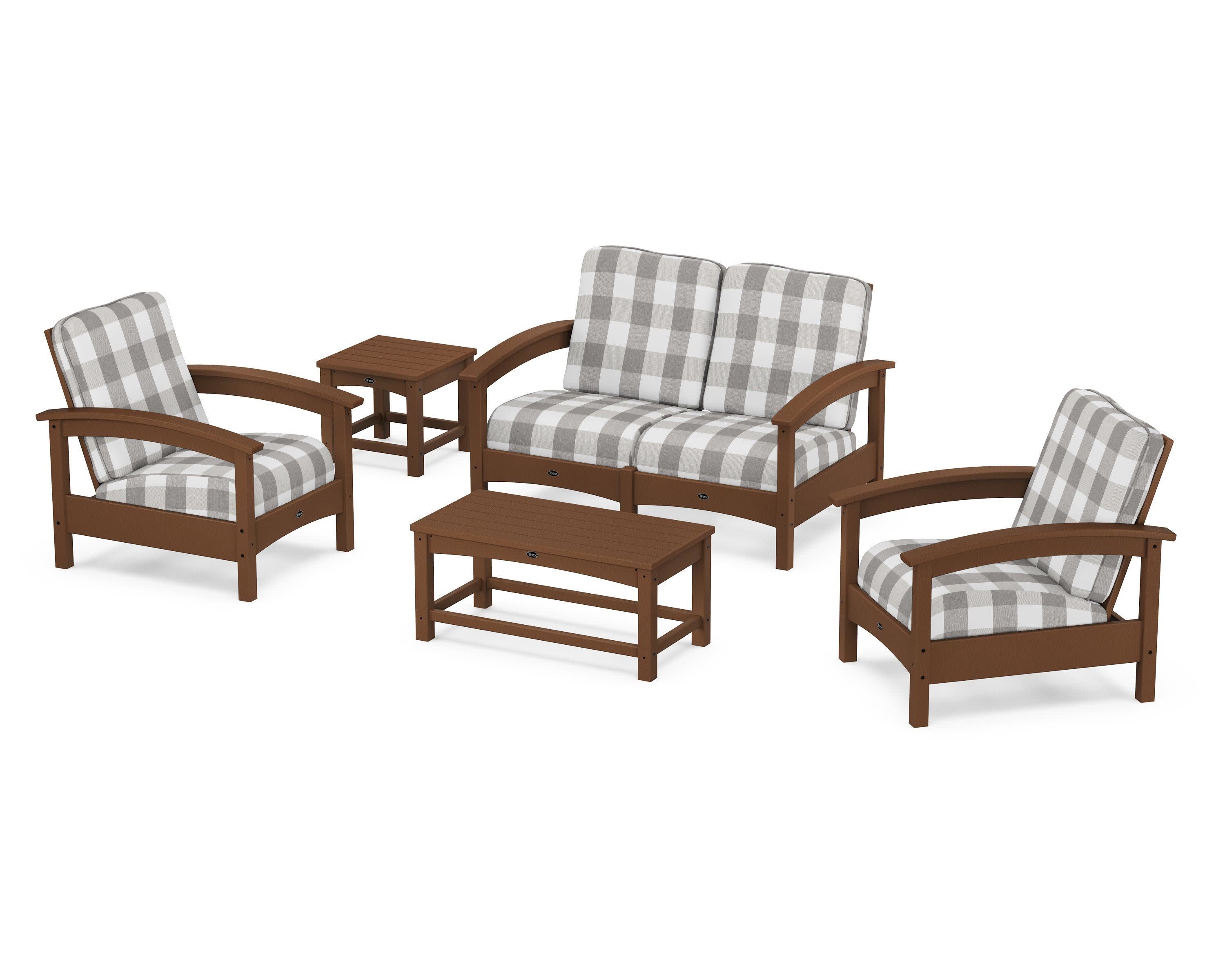 Rockport Club 6-Piece Deep Seating Conversation Set in Tree House / Buffalo Plaid Grey Mist