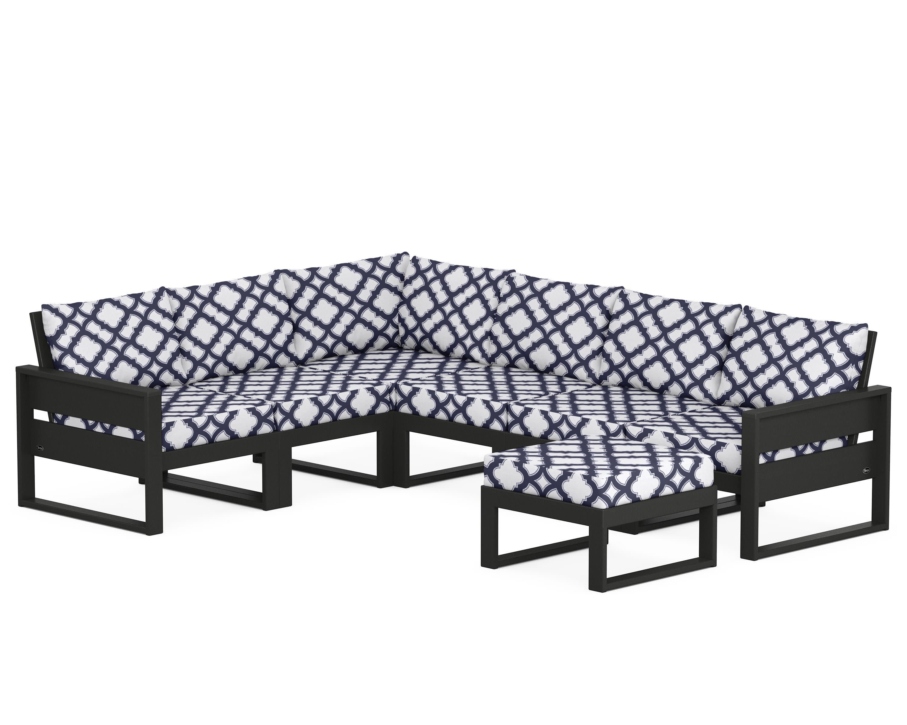 Eastport 6-Piece Sectional with Ottoman in Charcoal Black / Trellis Navy