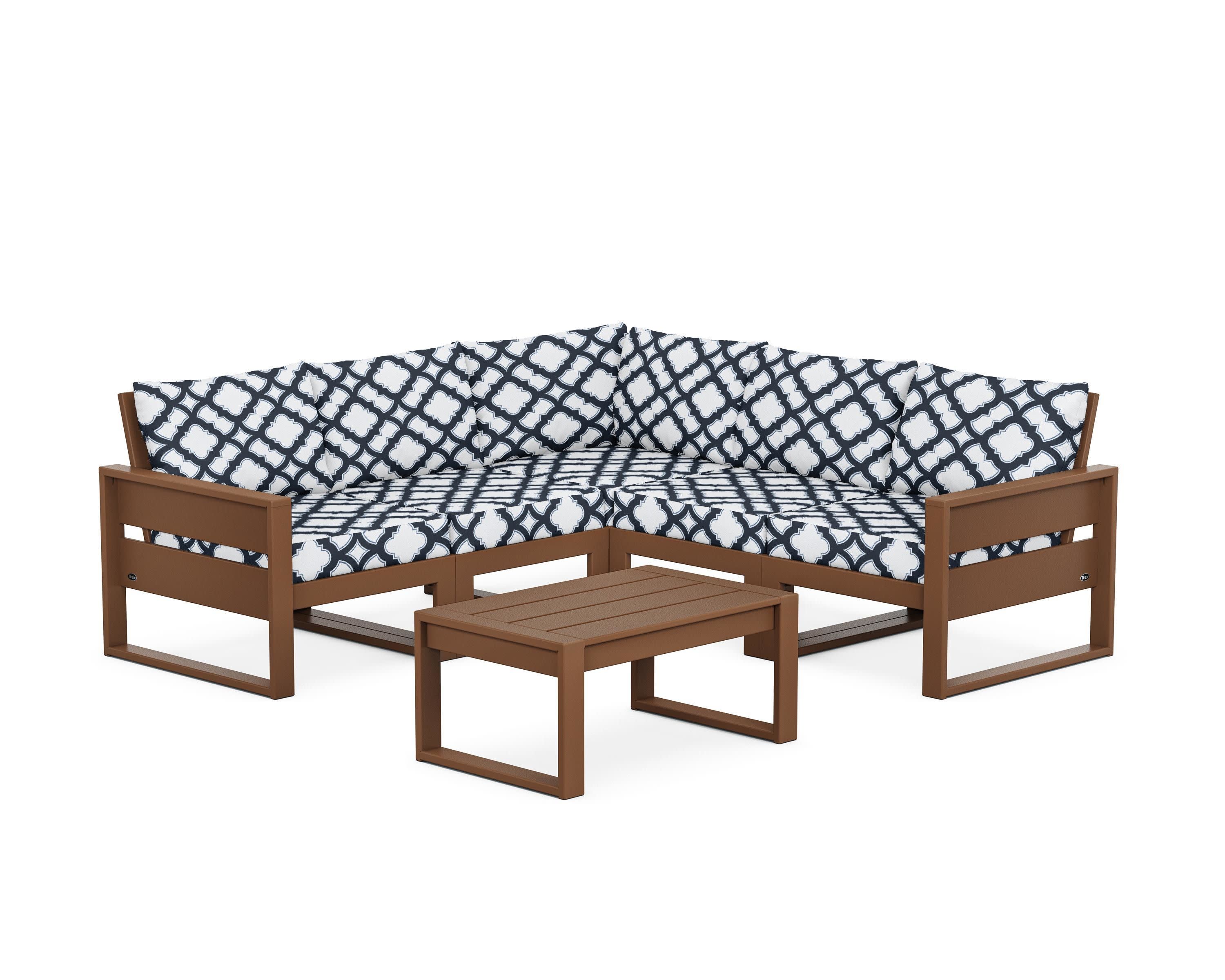 Eastport 6-Piece Deep Seating Sectional + Coffee Table Set in Tree House / Trellis Marine Indigo