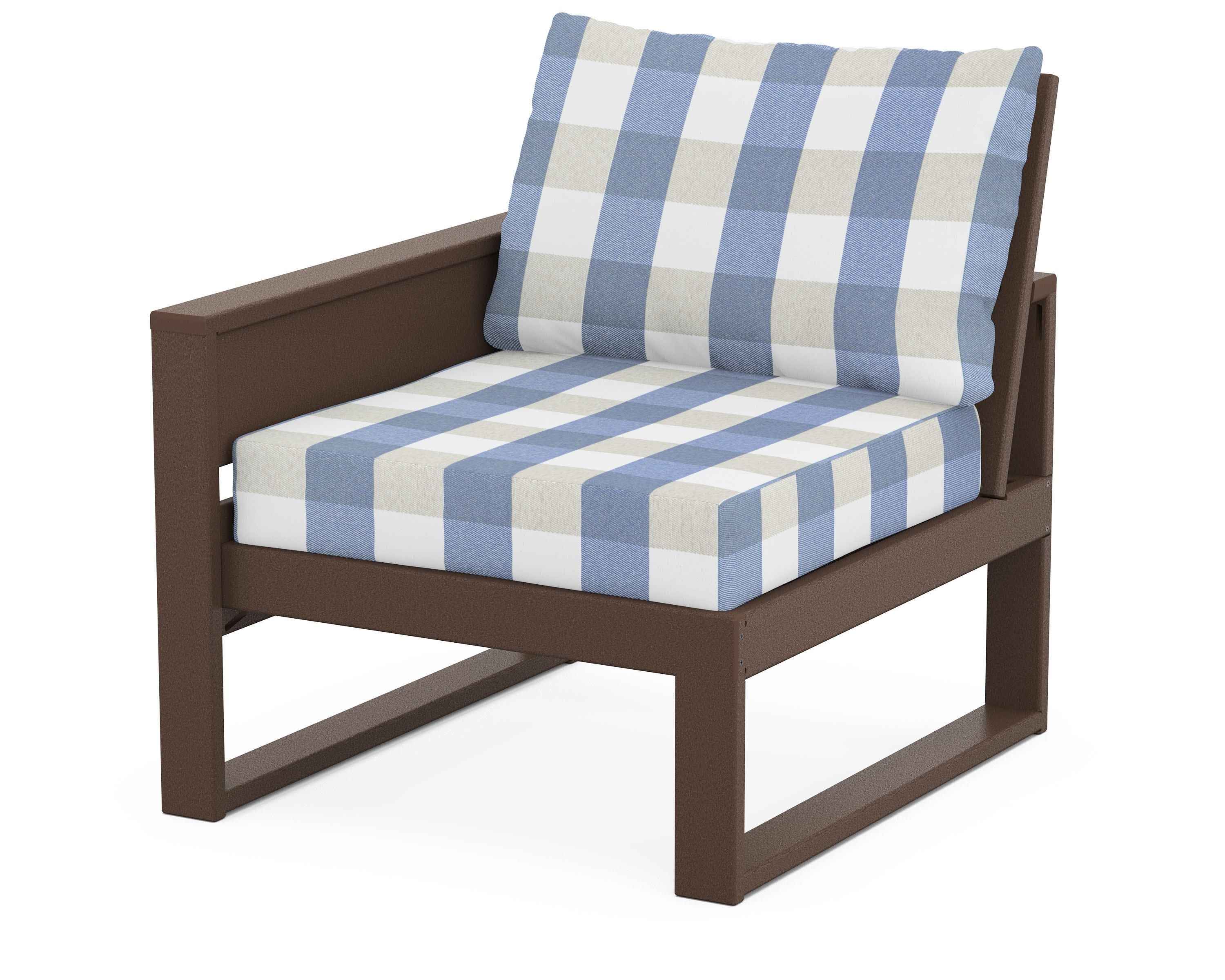 Eastport Modular Left Arm Chair in Vintage Lantern / Buffalo Plaid Sky Blue