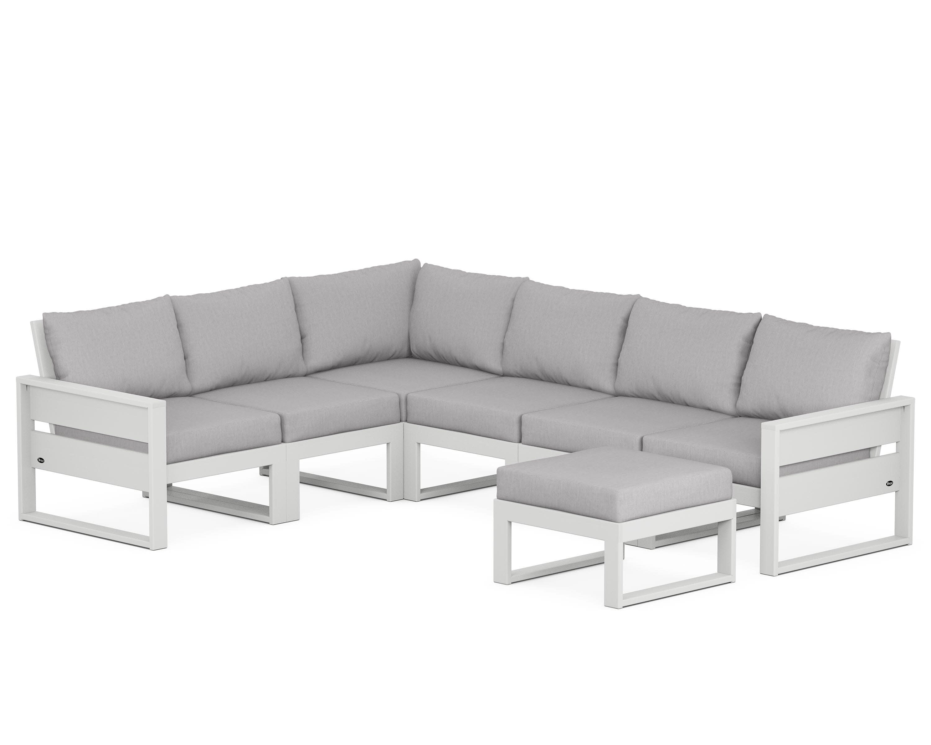 Eastport 6-Piece Sectional with Ottoman in Classic White / Granite
