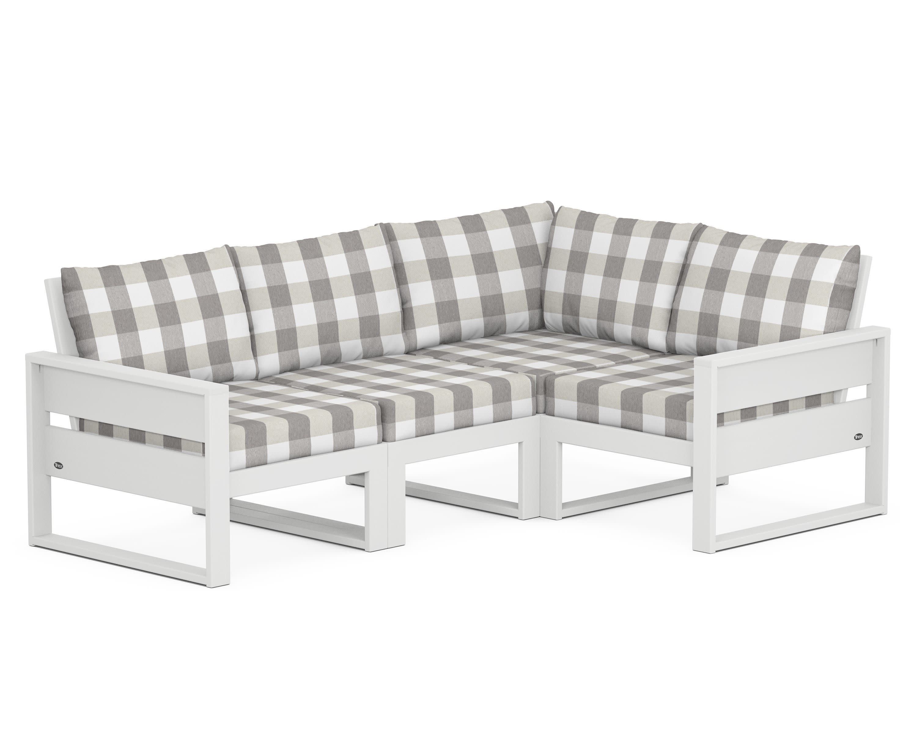 Eastport 4- Piece Sectional in Classic White / Buffalo Plaid Grey Mist