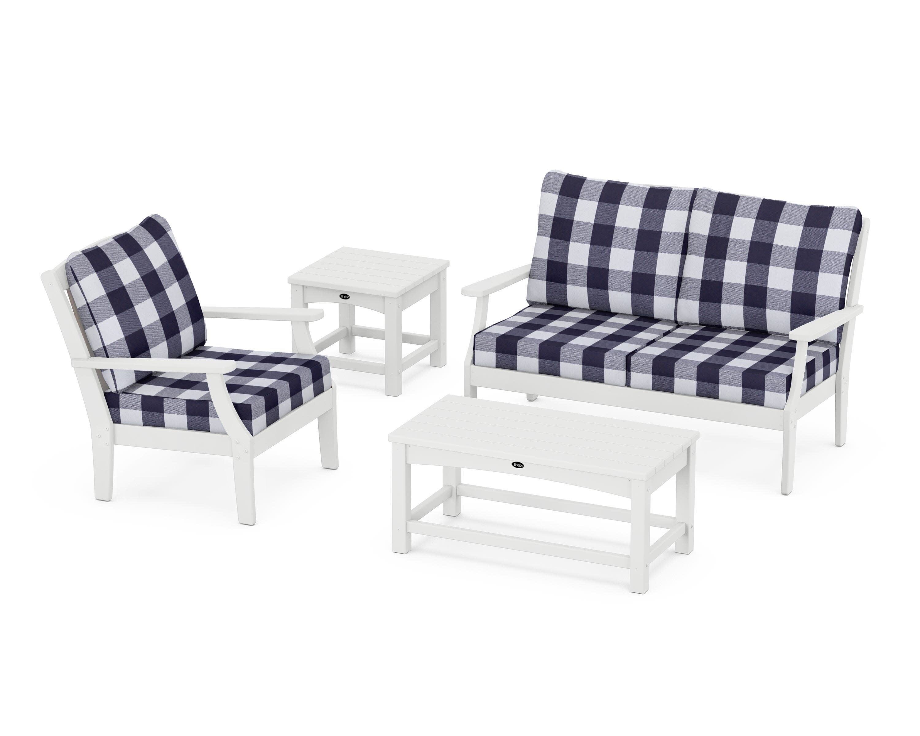 Yacht Club 4-Piece Deep Seating Set in Classic White / Buffalo Plaid Navy