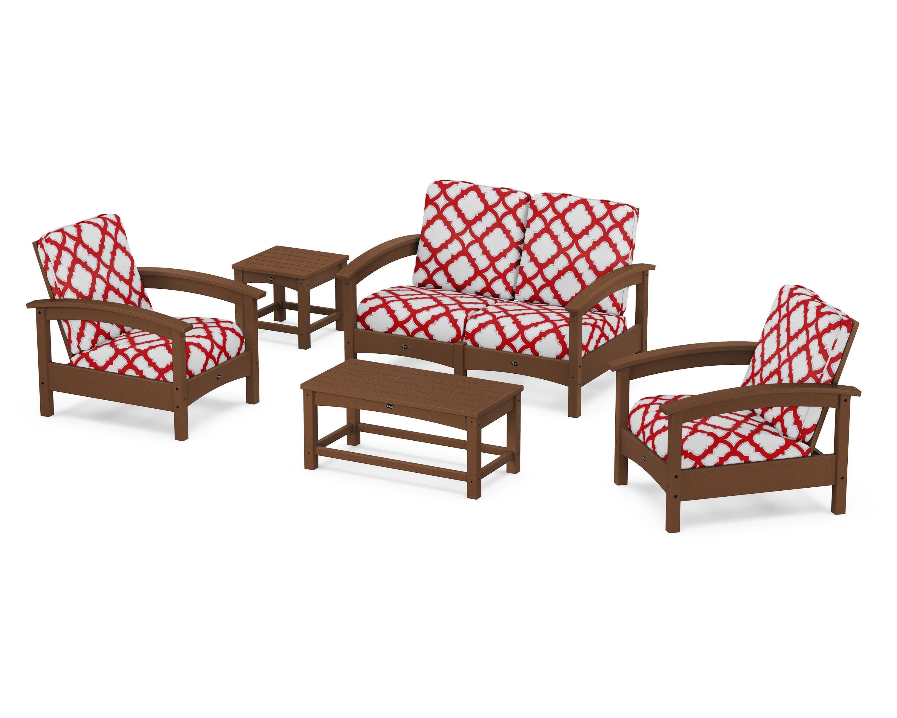 Rockport Club 6-Piece Deep Seating Conversation Set in Tree House / Trellis Crimson