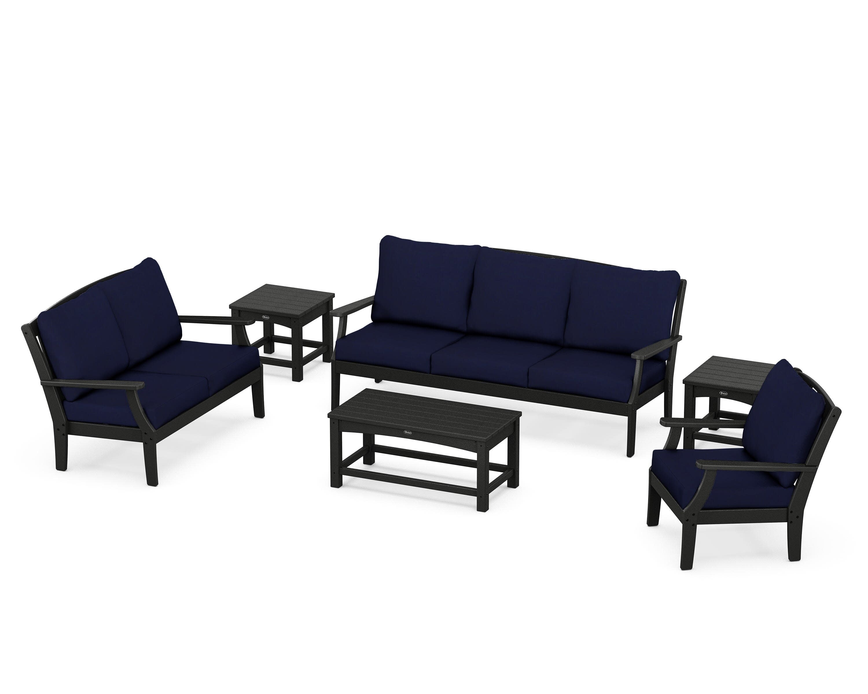 Yacht Club 6-Piece Deep Seating Set in Charcoal Black / Navy