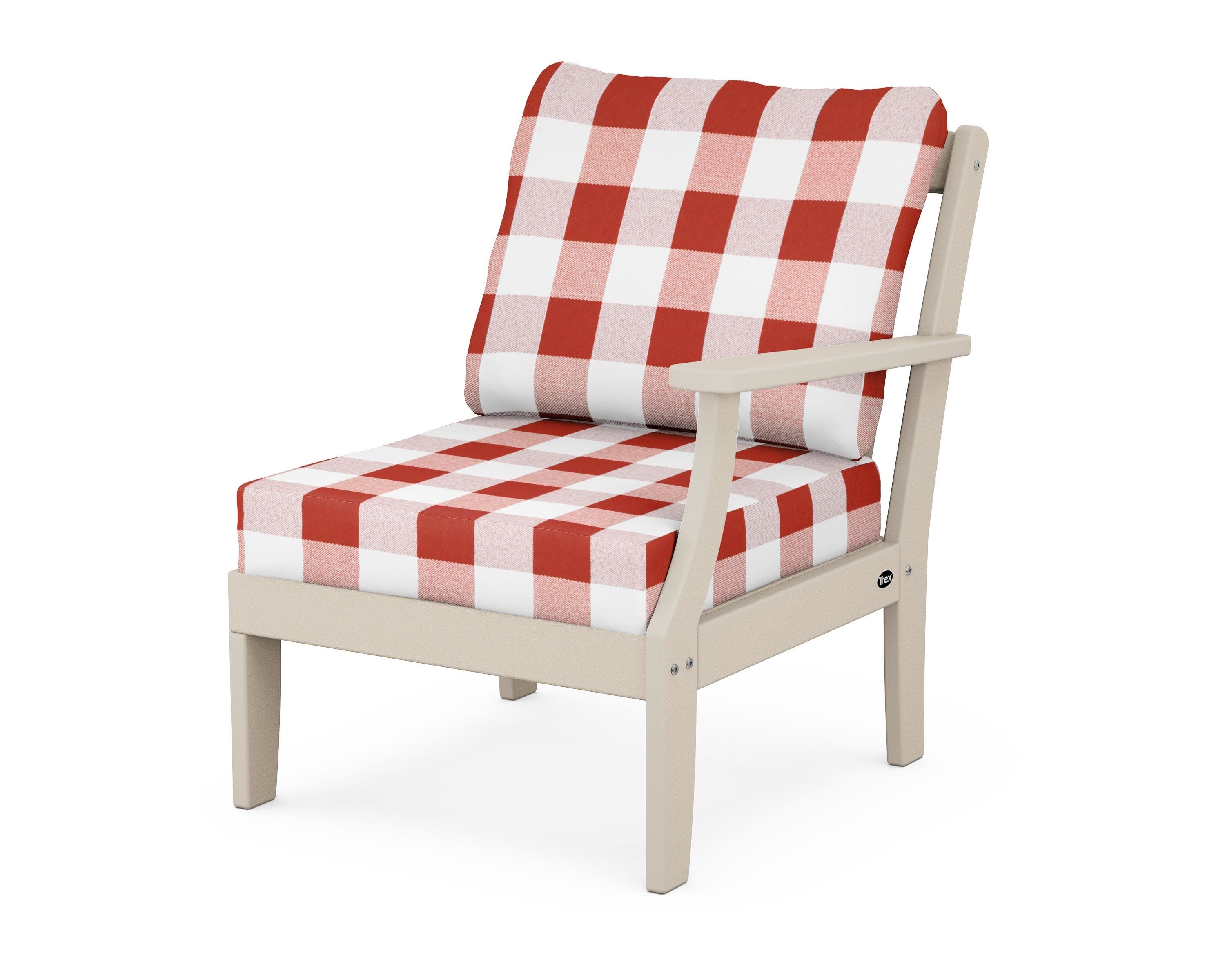 Yacht Club Modular Right Arm Chair in Sand Castle / Buffalo Plaid Crimson