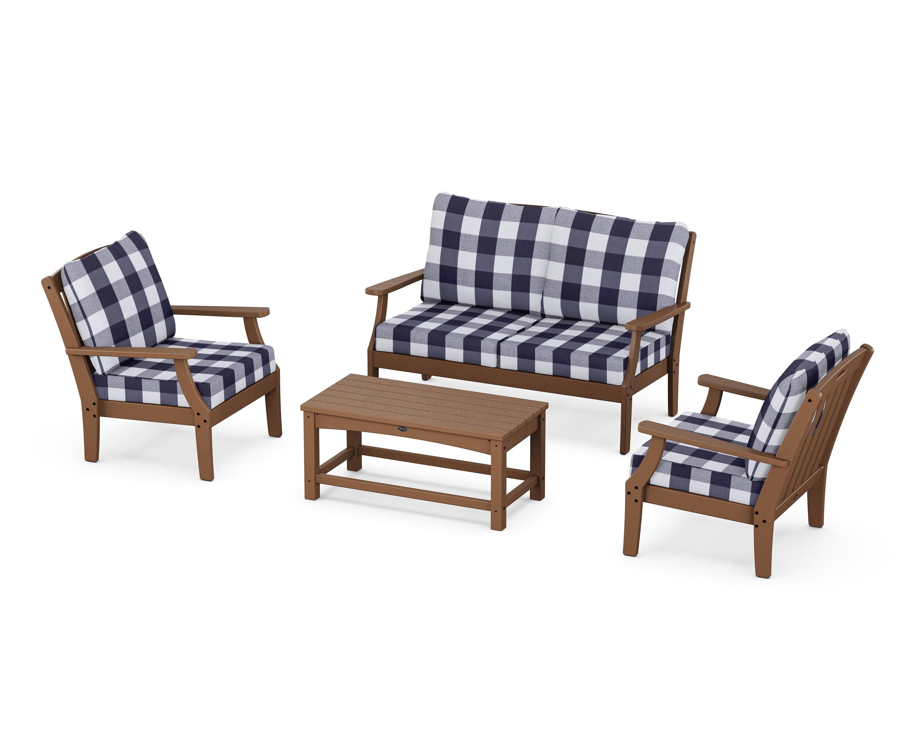 Yacht Club 4-Piece Deep Seating Chair Set in Tree House / Buffalo Plaid Navy