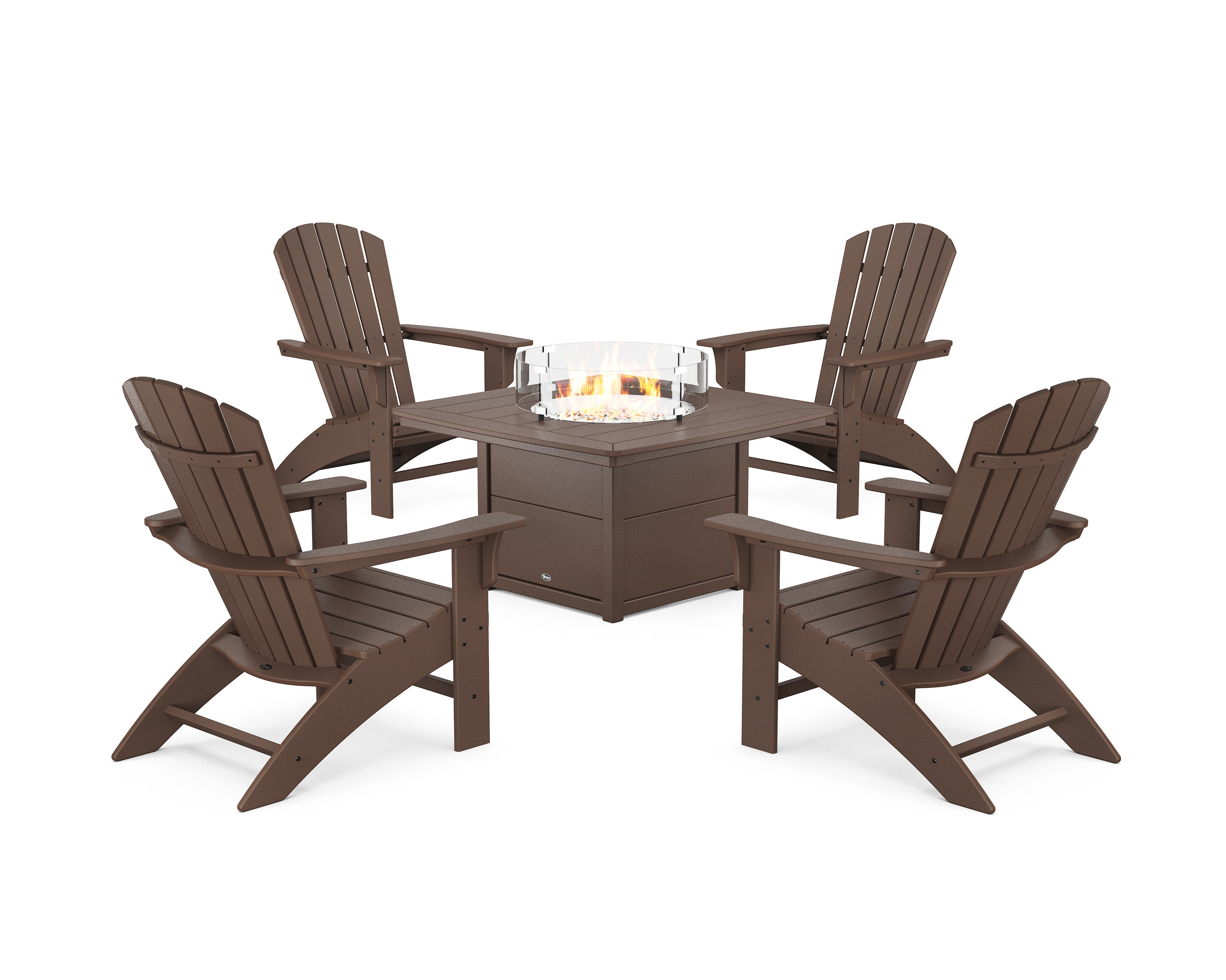 Yacht Club Adirondack 5-Piece Set with Fire Pit Table in Vintage Lantern