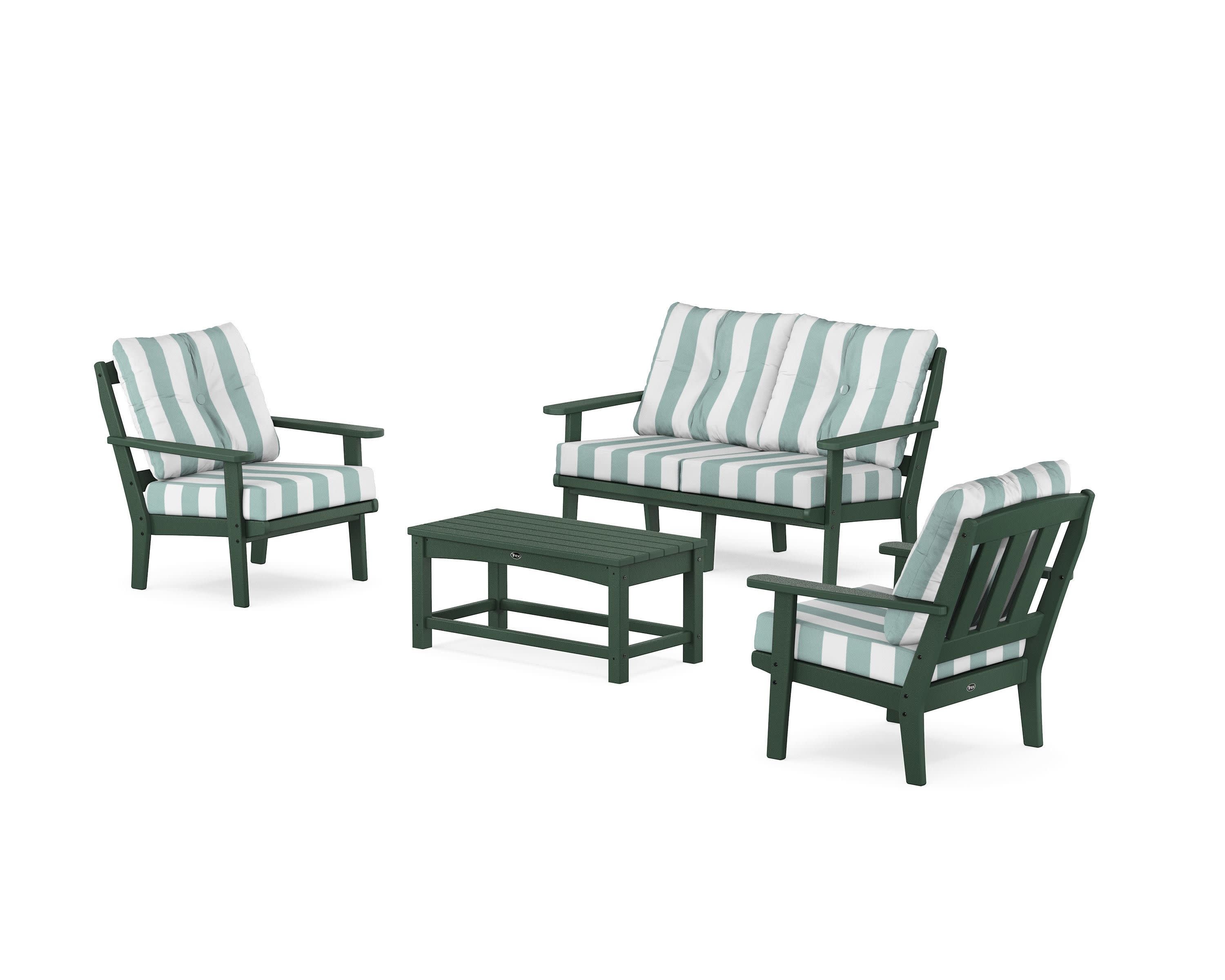 Cape Cod 4-Piece Deep Seating Set with Loveseat in Rainforest Canopy / Cabana Stripe Glacier Spa