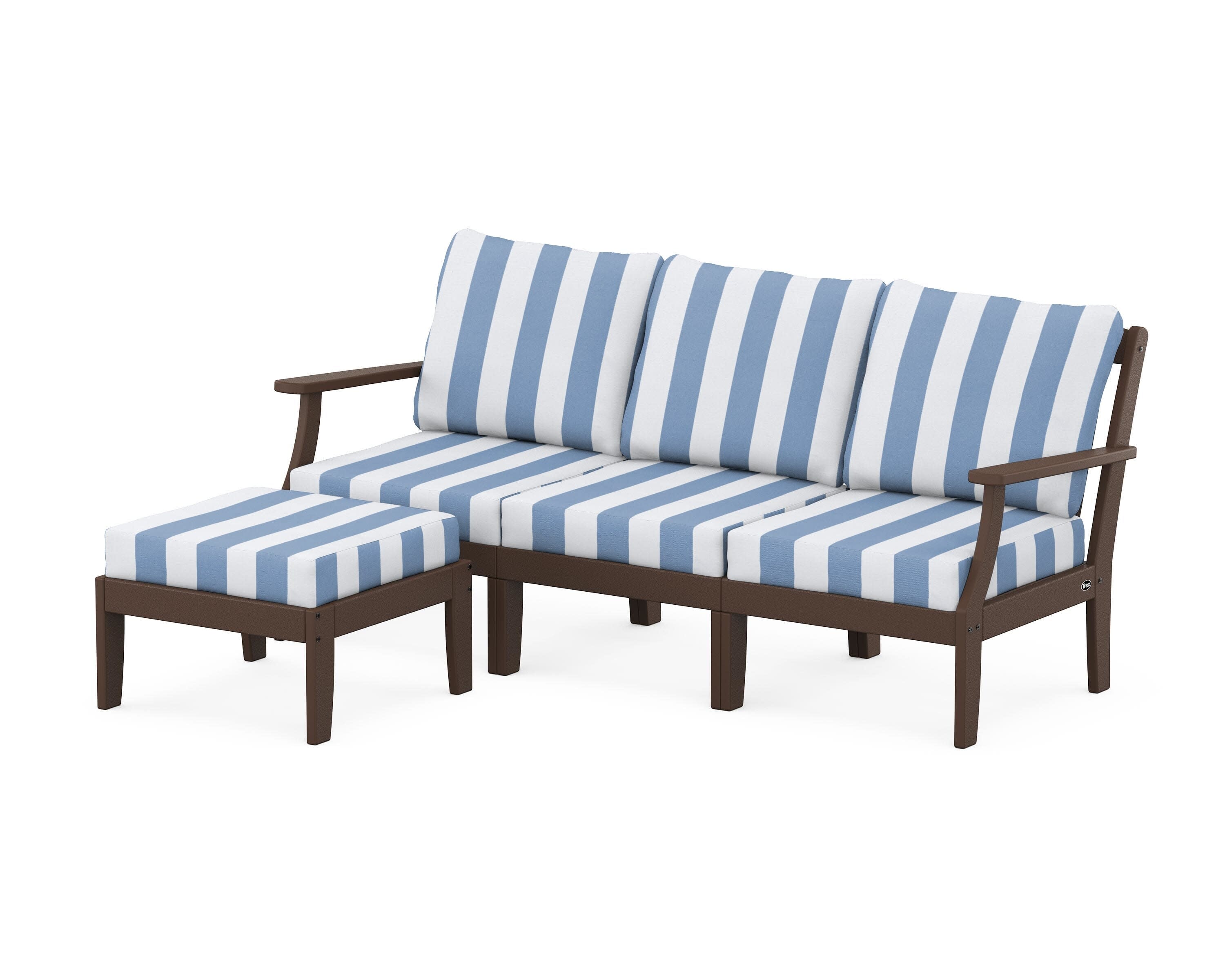Yacht Club Modular 4-Piece Deep Seating Set with Ottoman in Vintage Lantern / Cabana Stripe Sky Blue