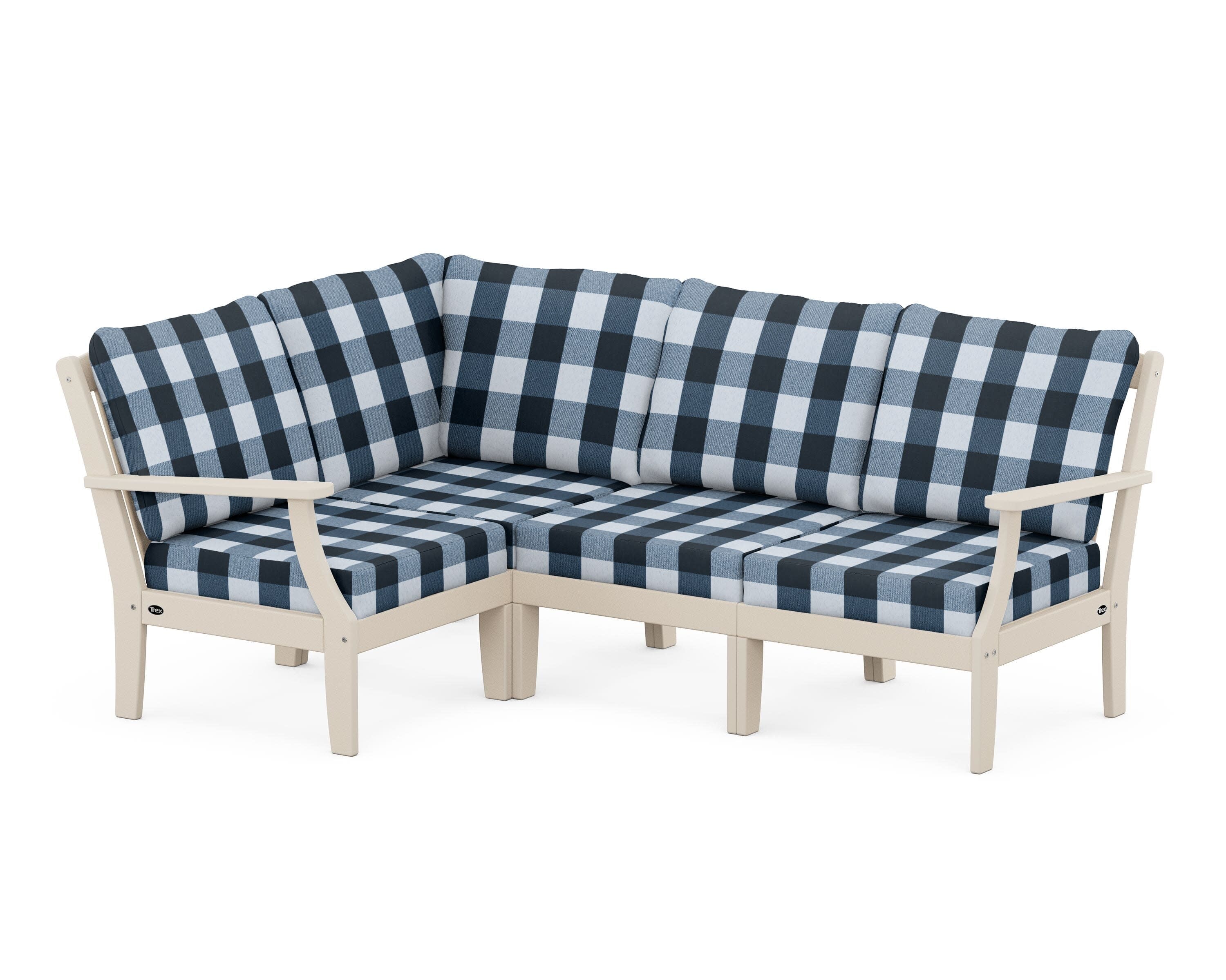 Yacht Club Modular 4-Piece Deep Seating Set in Sand Castle / Buffalo Plaid Marine Indigo