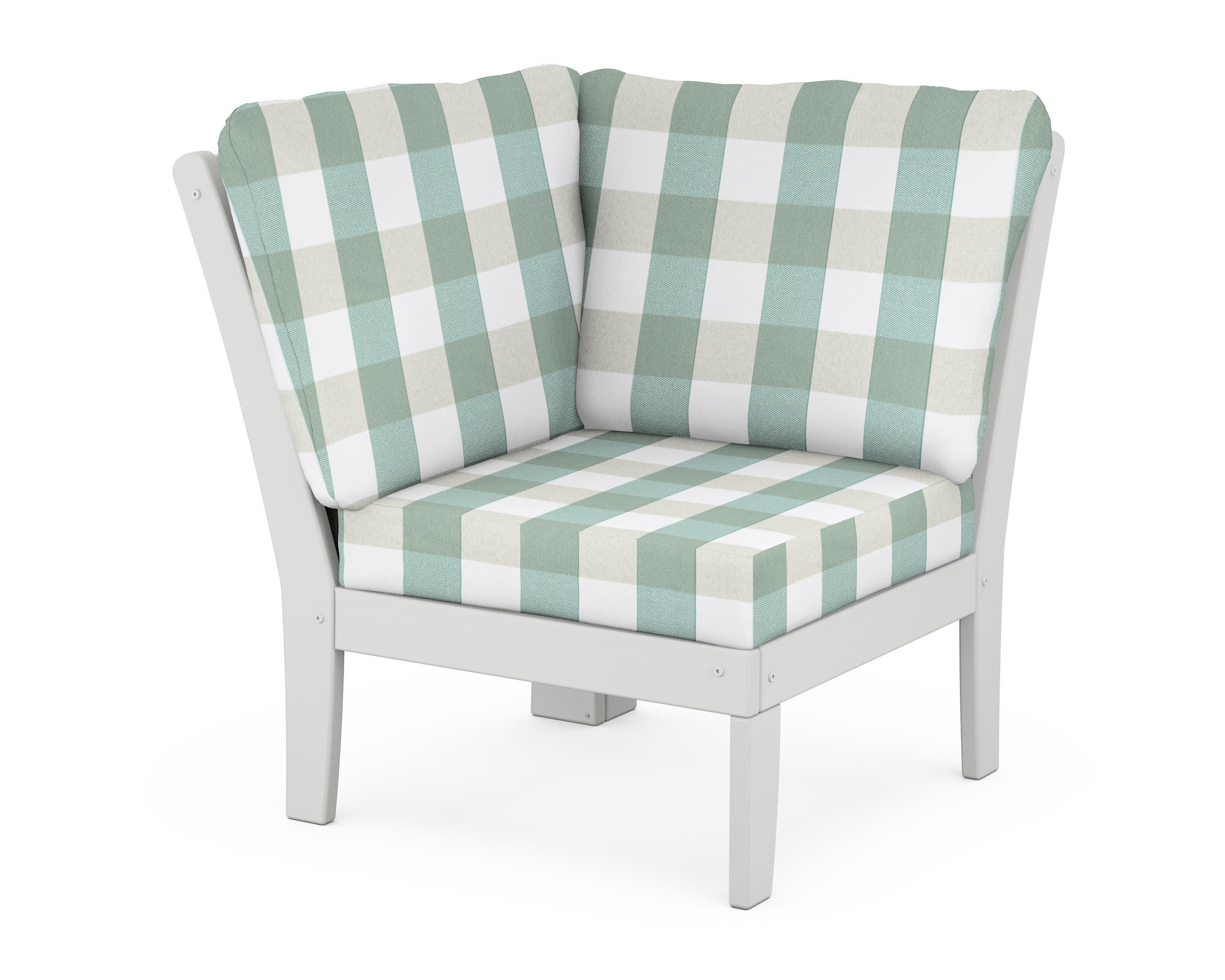 Yacht Club Modular Corner Chair in Classic White / Buffalo Plaid Glacier Spa