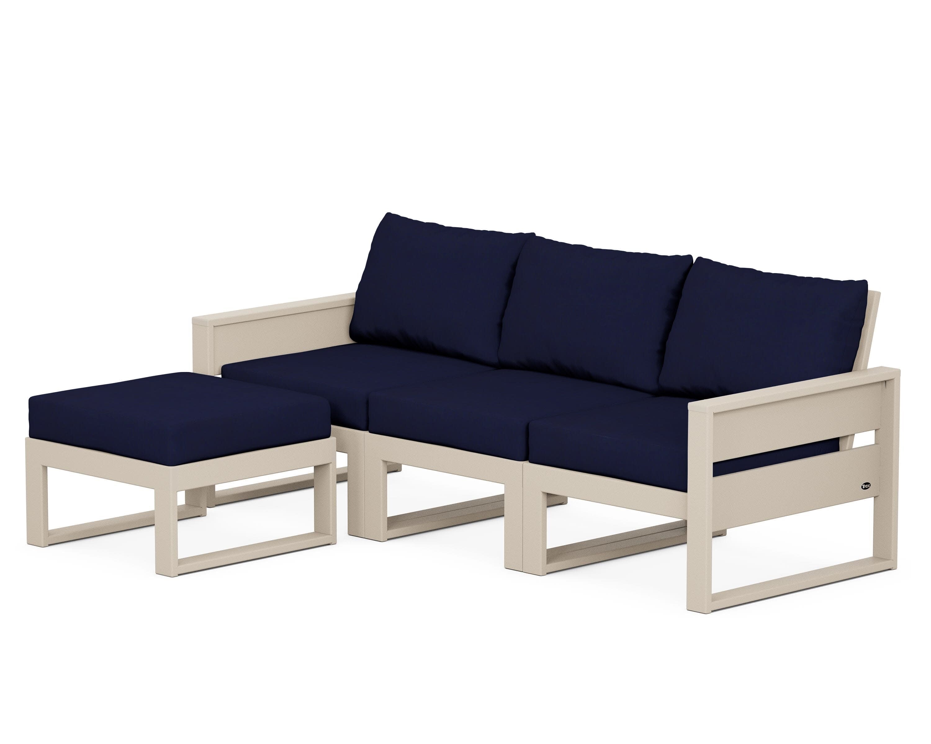 Eastport 4- Piece Sectional with Ottoman in Sand Castle / Navy